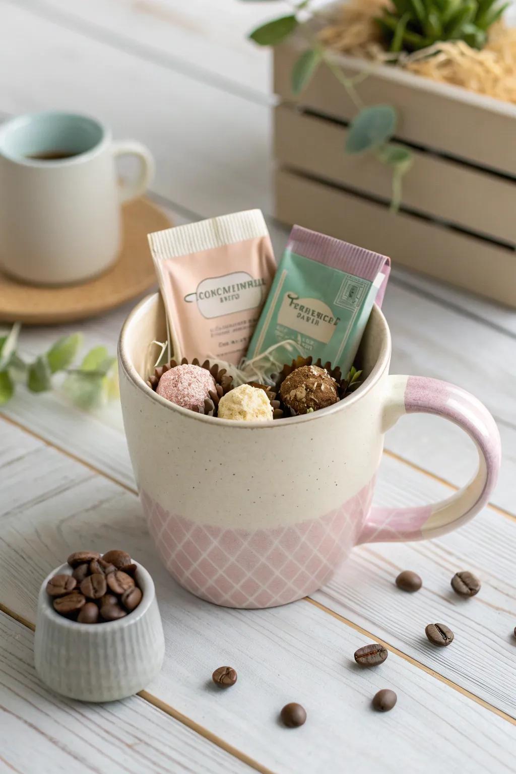 Double the delight: A mug filled with gourmet treats is the perfect gift for those who appreciate elegance and flavor.