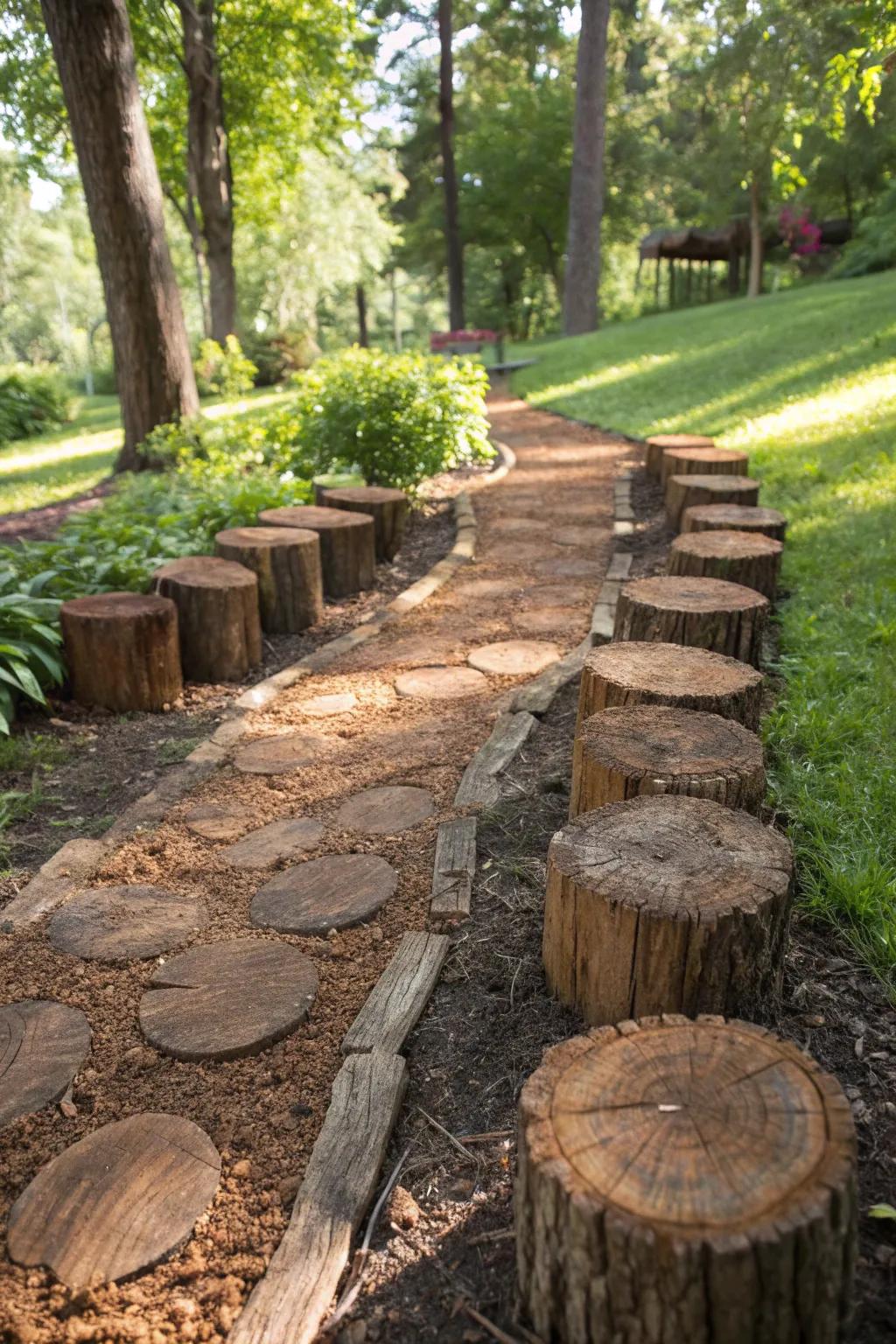 Create a woodland retreat in your backyard with a charming mulch pathway edged with logs.