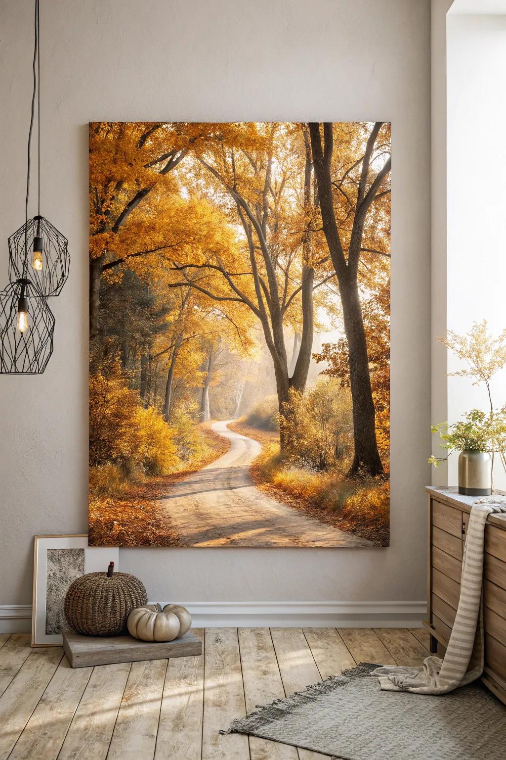 Embrace the warmth of autumn with a stroll down this golden pathway.
