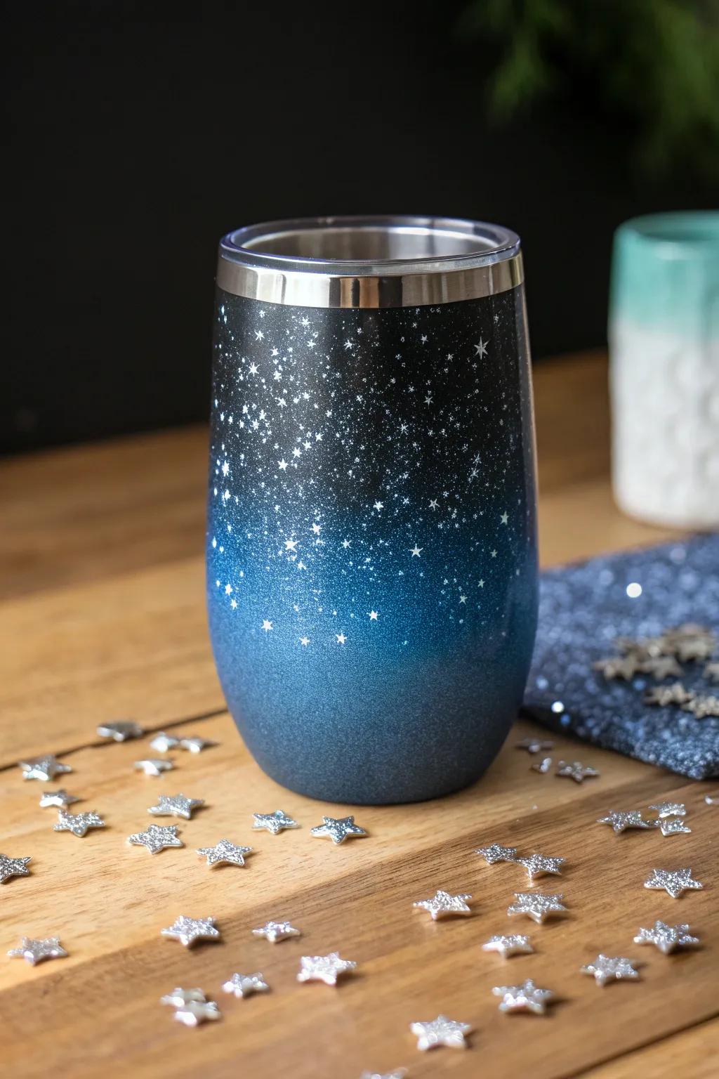 Embrace the cosmos with this galaxy-inspired ombre tumbler, where deep blues meet celestial sparkle.