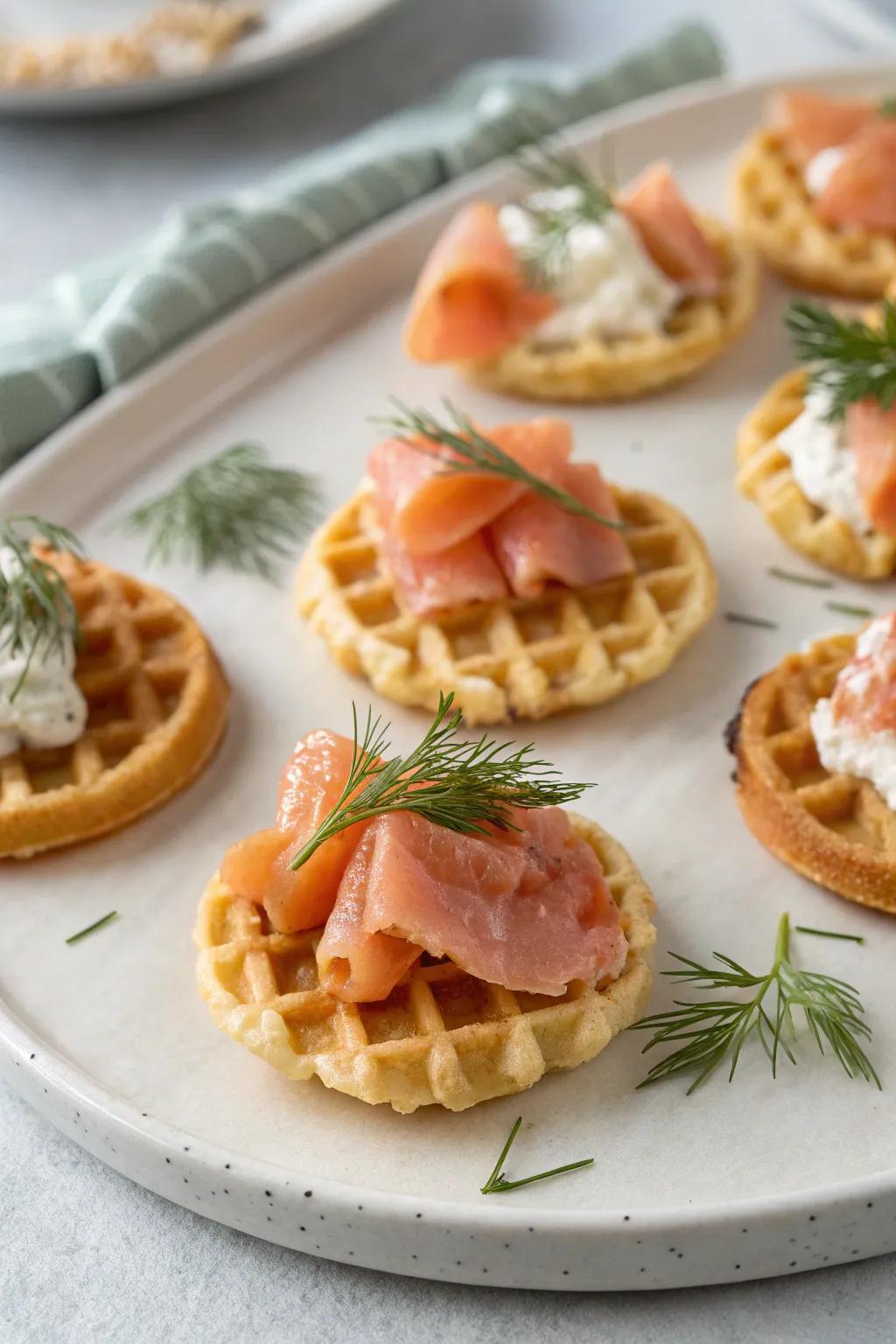 Savory waffle bites offer a unique blend of flavors and textures.