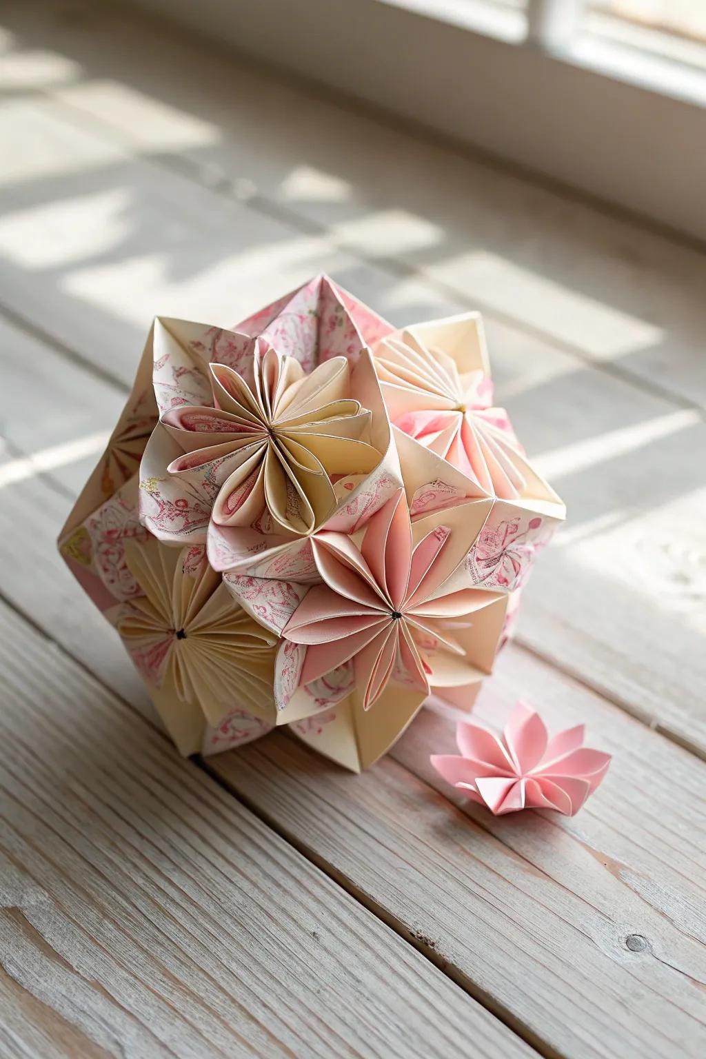 Discover the art of Kusudama: where geometry meets craftsmanship in a stunning floral display.