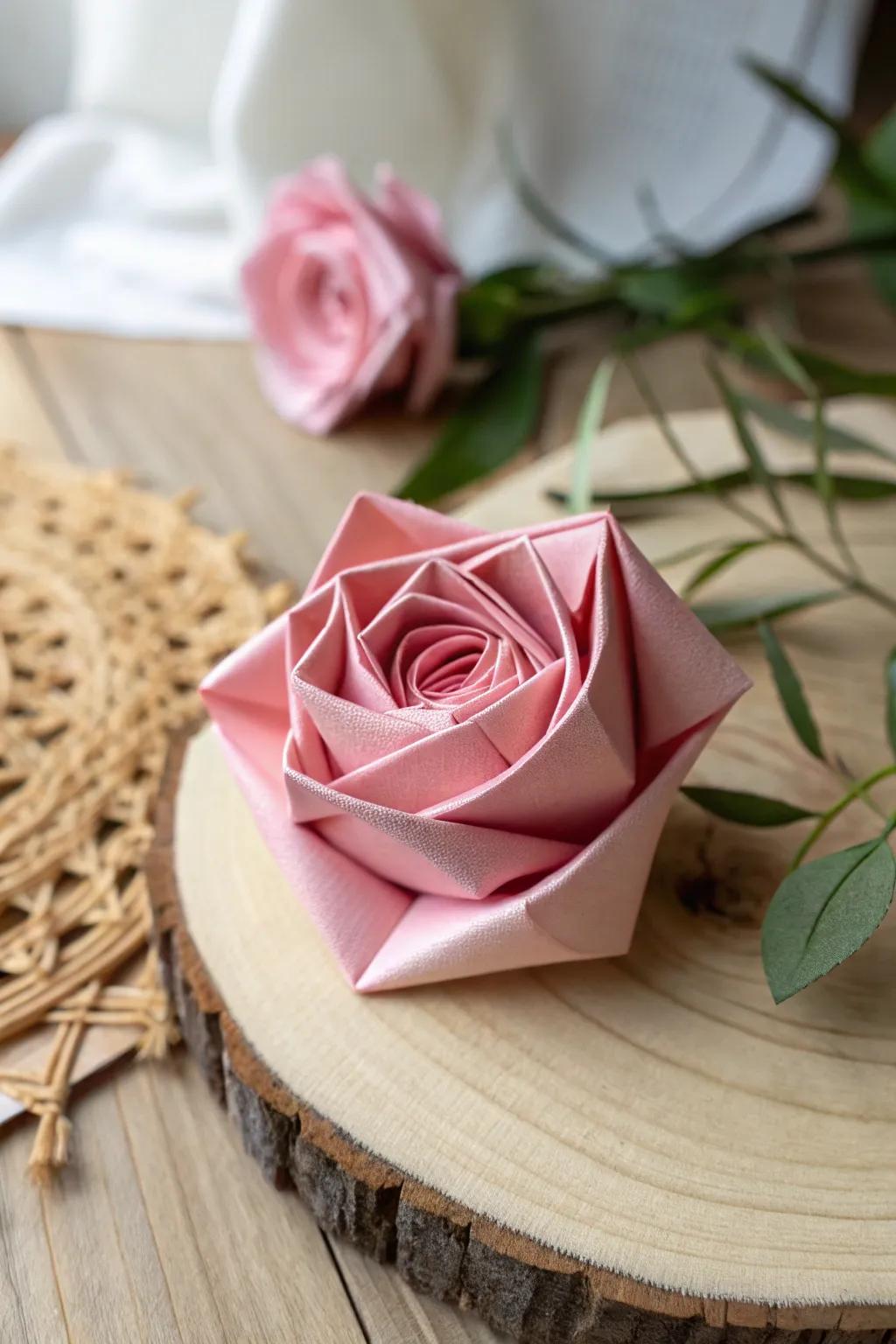 Elegance in simplicity: A handcrafted origami rose that whispers love and care.