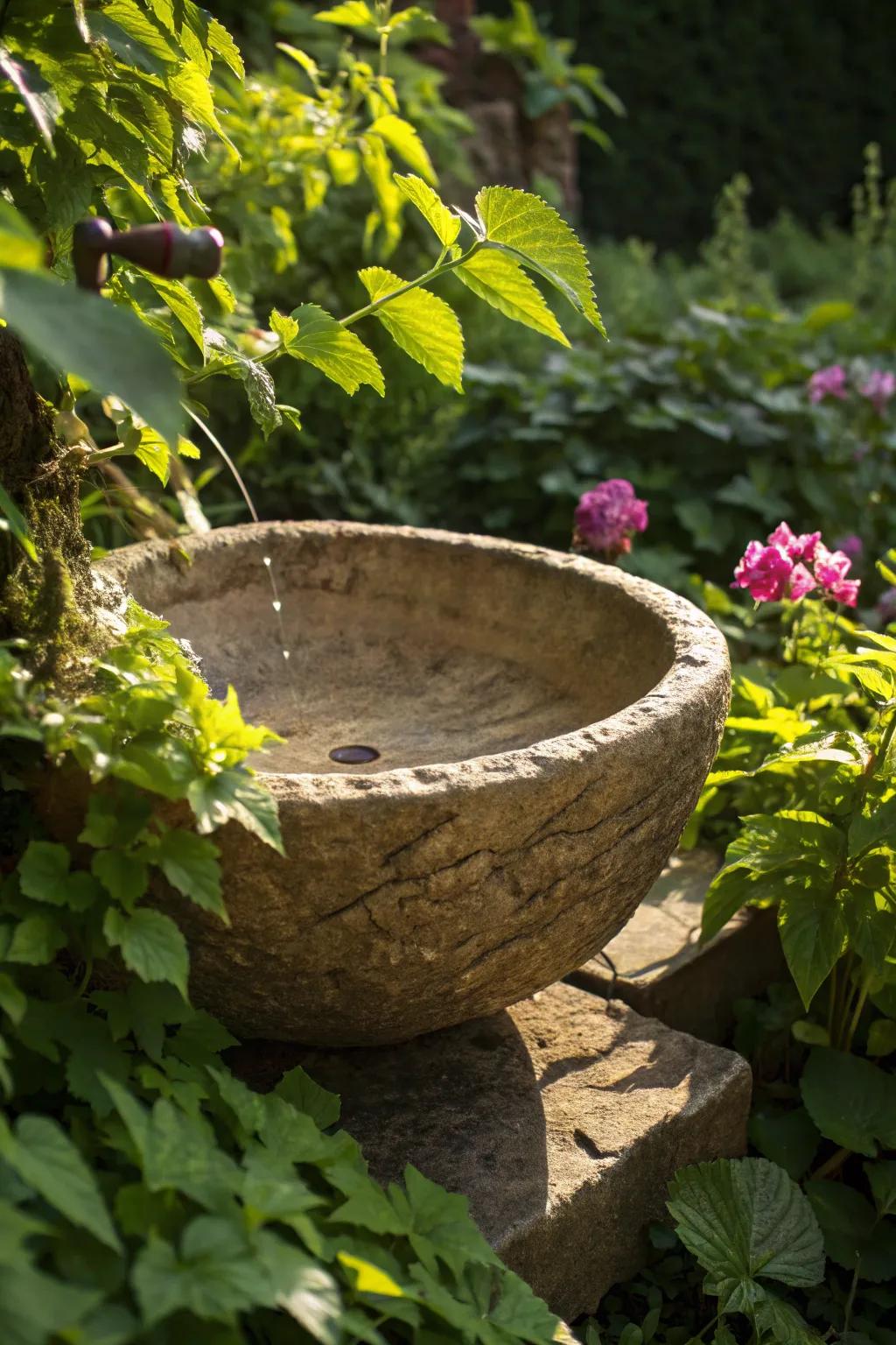 Elevate your garden with a stone sink that blends nature and craftsmanship.