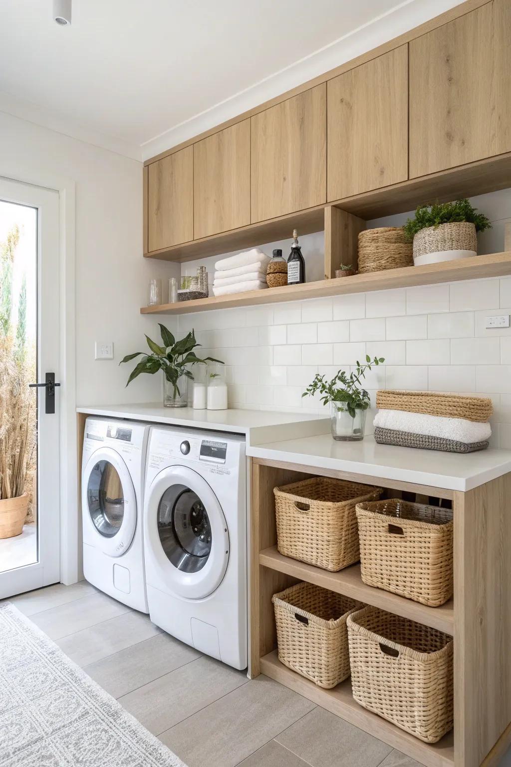 Transform your laundry space with chic cabinet integration for a clutter-free, stylish look. 🌿 #ScandinavianDesign #LaundryRoomGoals