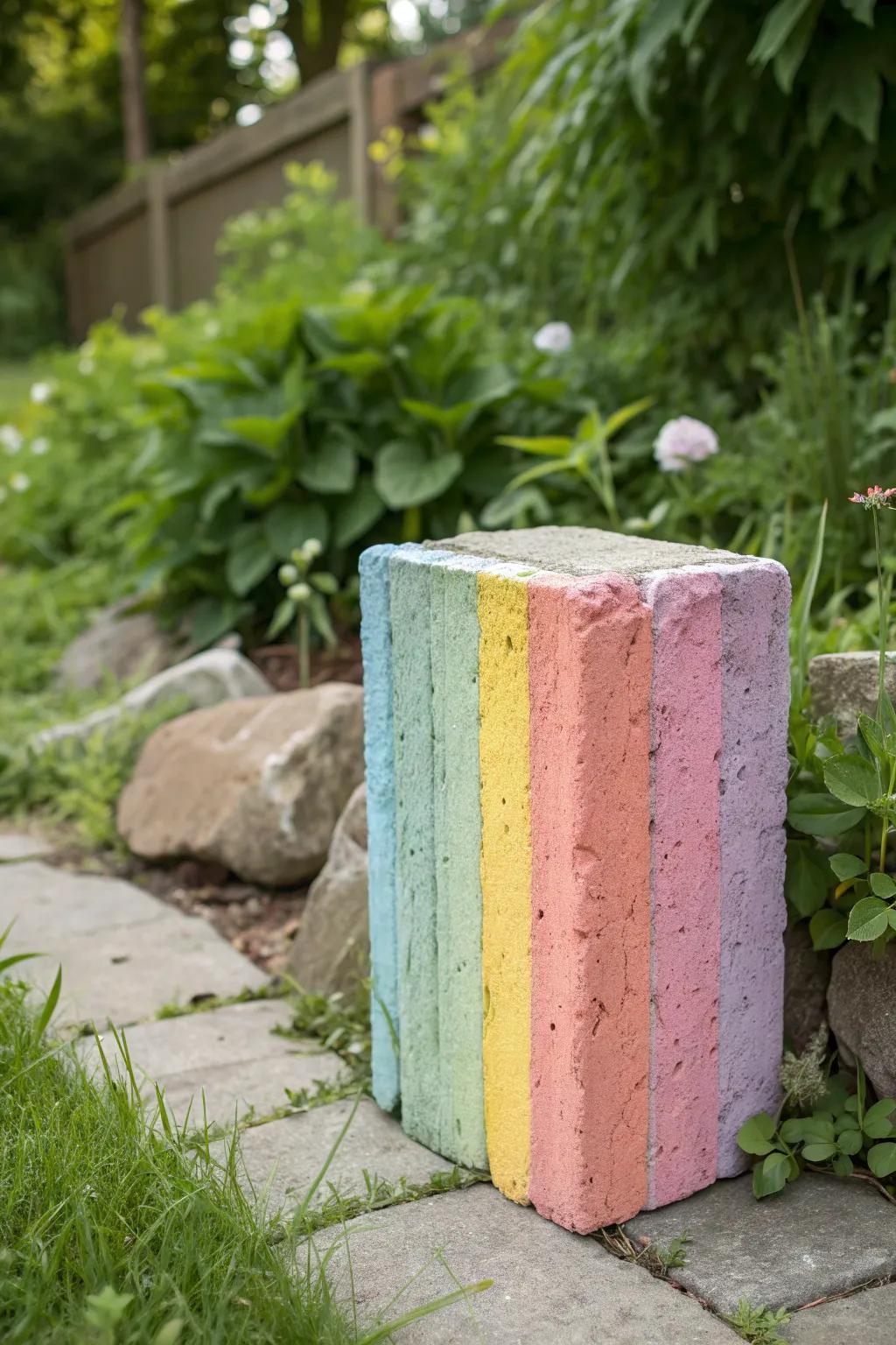 Add a splash of color to your garden with rainbow-painted cinder blocks!