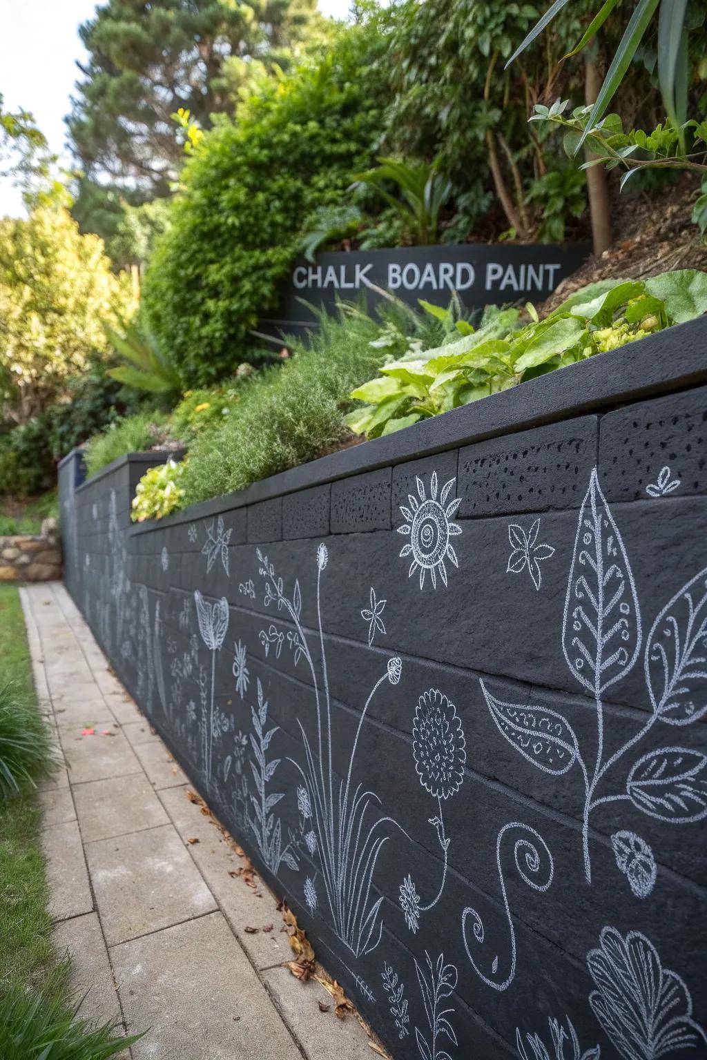 Transform your garden with a chalkboard retaining wall—where creativity meets craftsmanship.