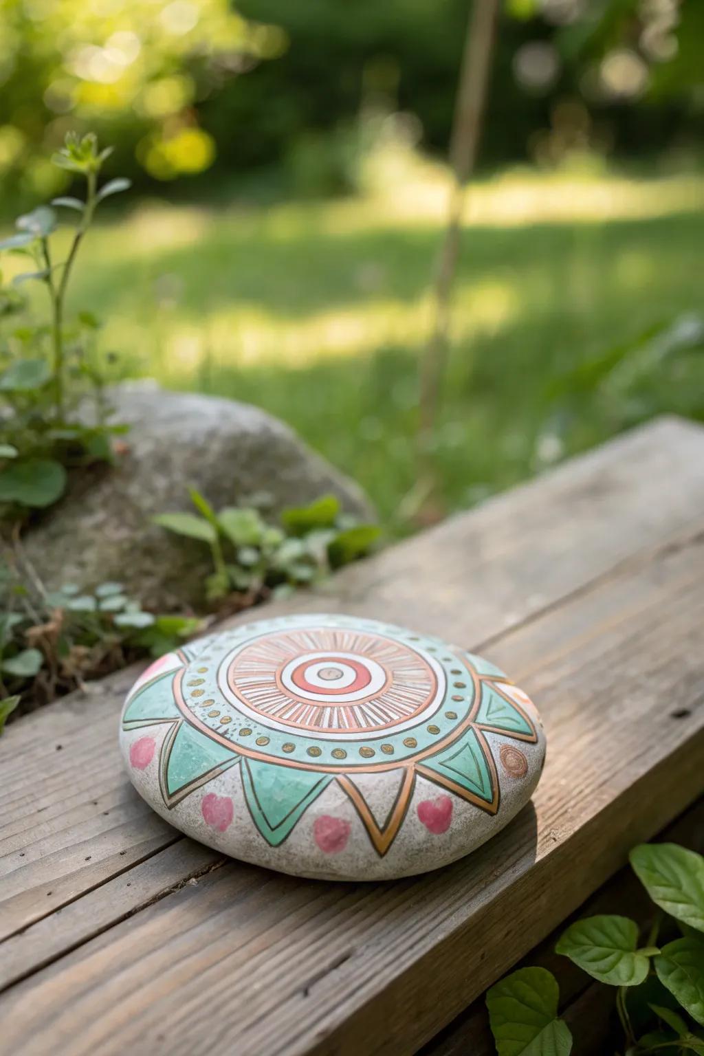 Elevate your garden's charm with handcrafted geometric rock art.