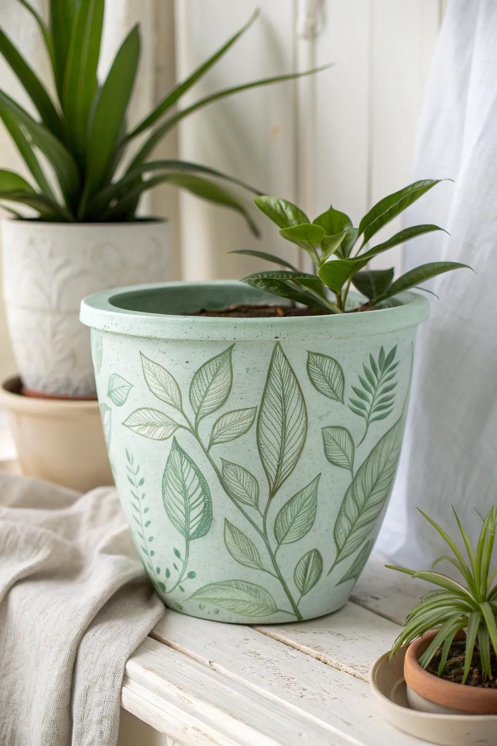 Bring nature indoors with these beautifully crafted leaf-patterned pots, perfect for adding a touch of greenery to your minimalist space.