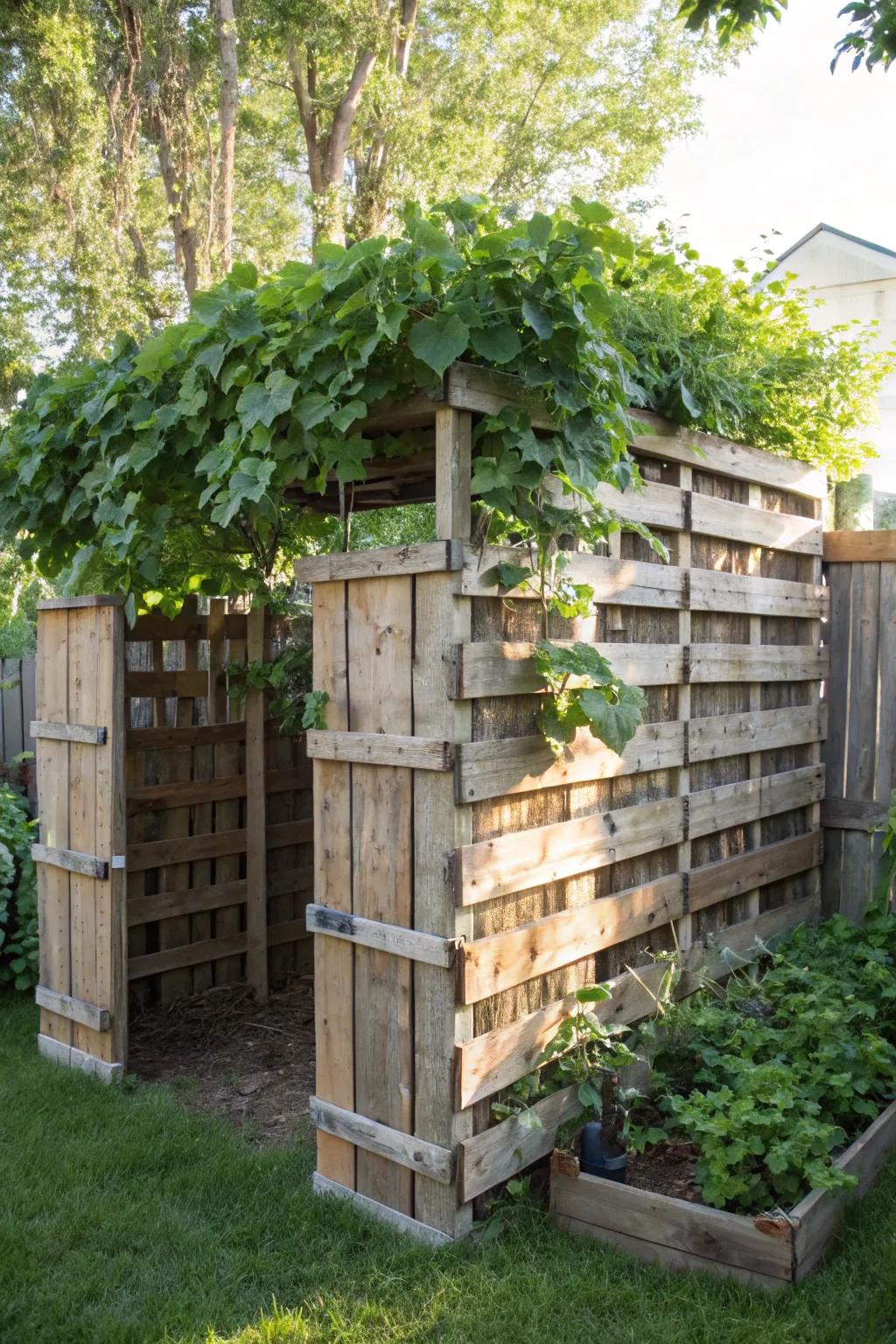 Discover your own Secret Garden Hideaway with this charming pallet fort, where nature and craftsmanship unite.