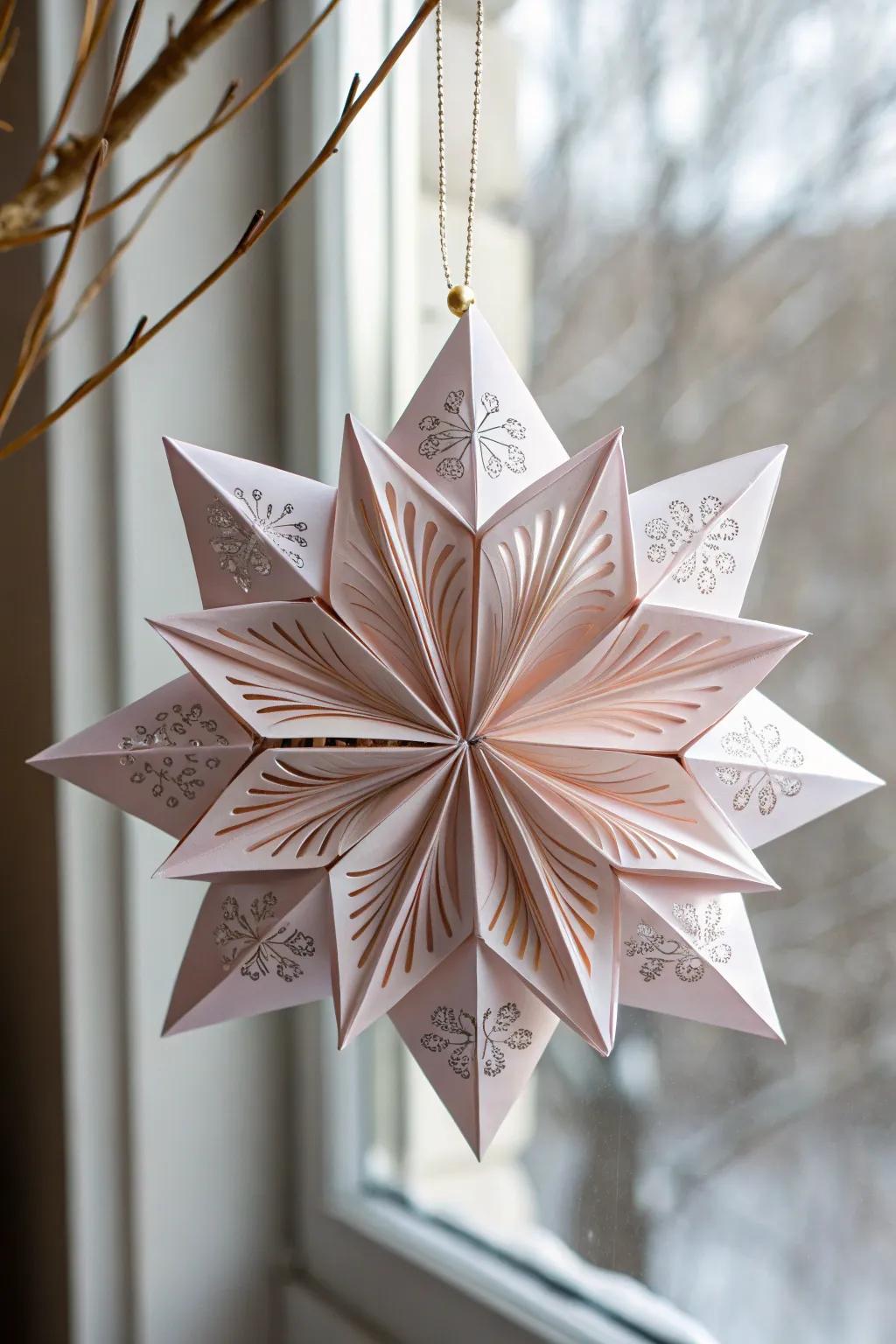 Elevate your winter decor with the delicate elegance of origami paper snowflakes.