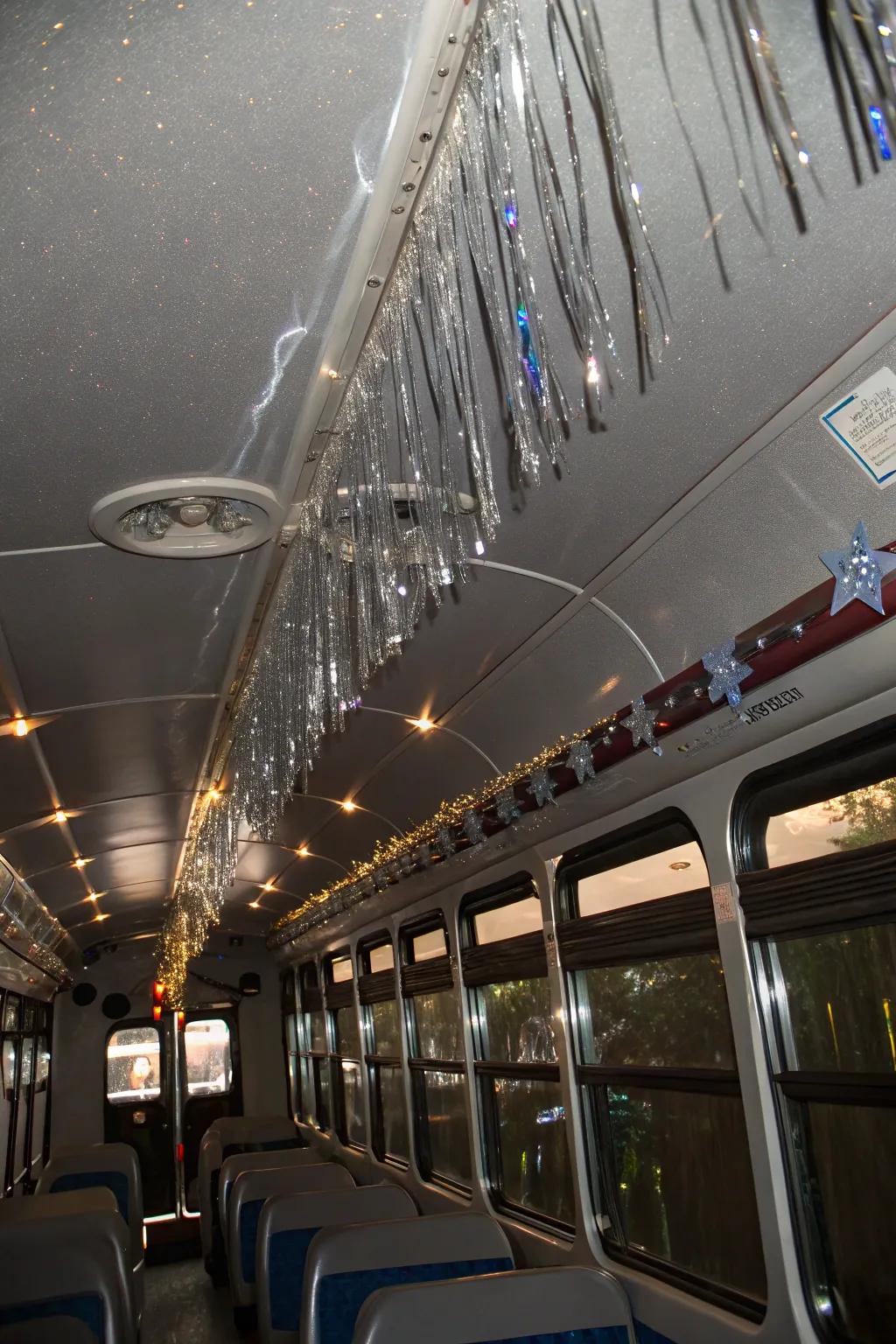 Streamers and tinsel add a touch of glamor to the party atmosphere.