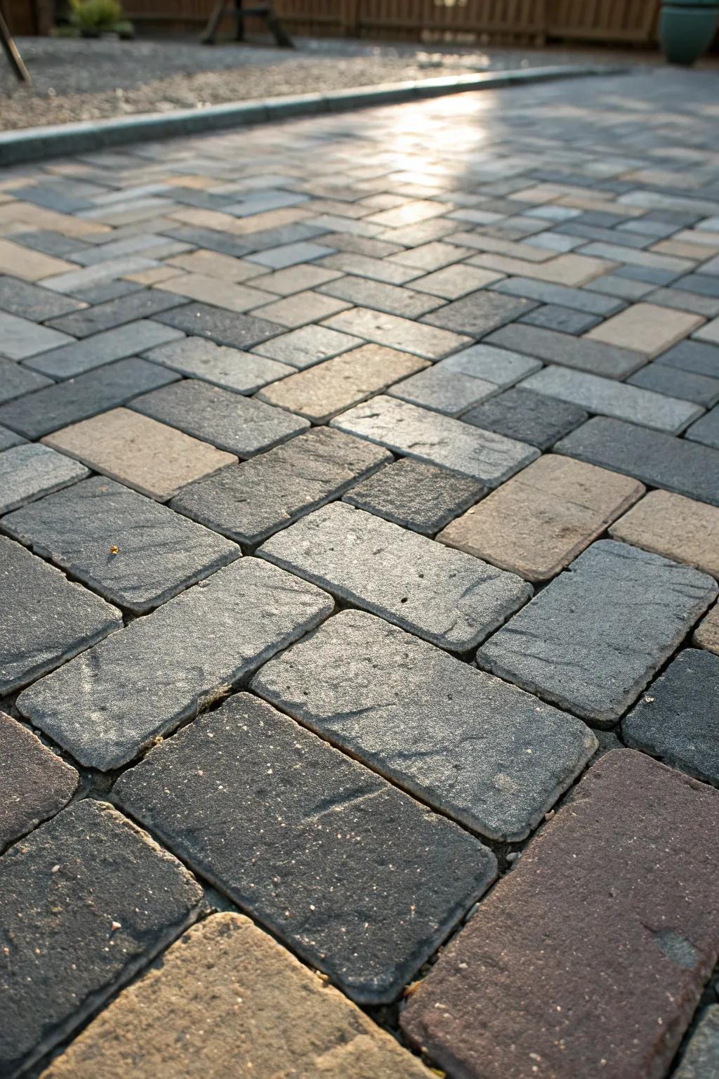 Elevate your outdoor space with the classic elegance of a running bond paver pattern.