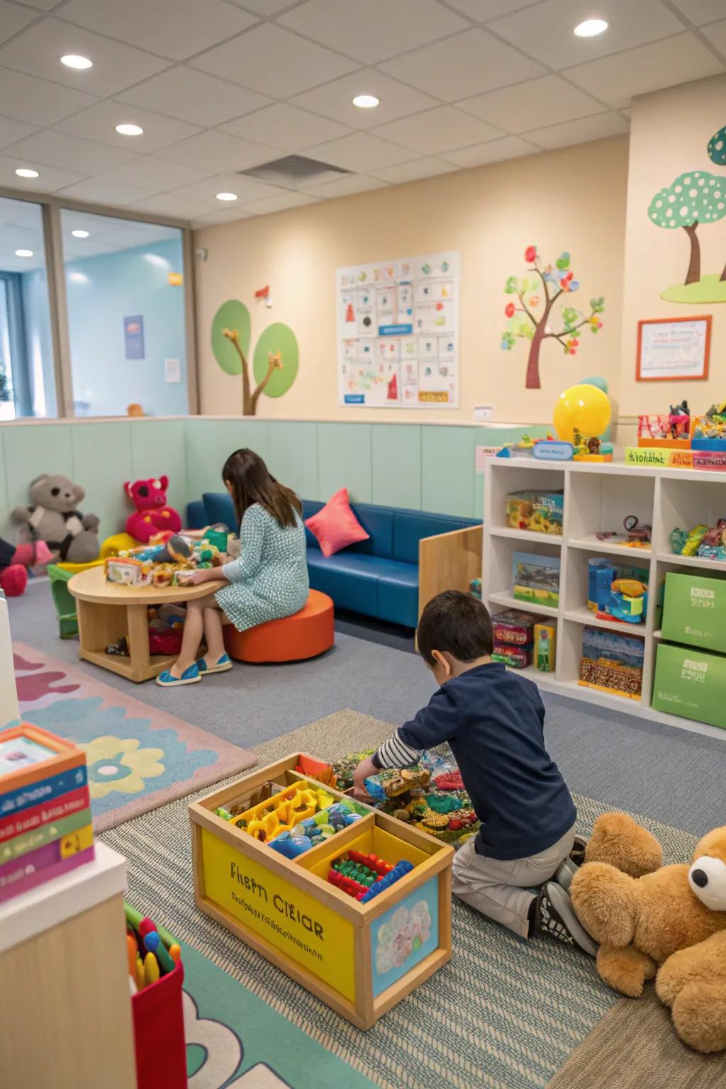 An engaging play area filled with toys and games to entertain children.