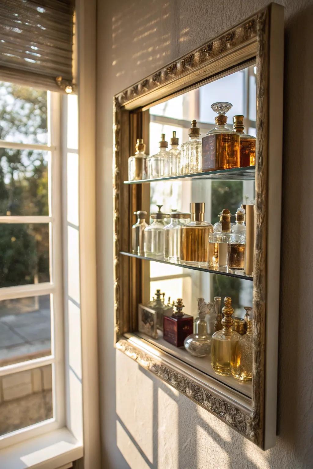 Mirrors add depth and elegance to your perfume display.