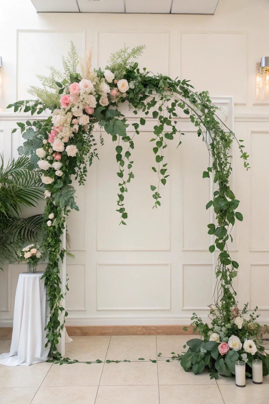 Transform any space with a touch of nature's elegance: a stunning floral and greenery backdrop.