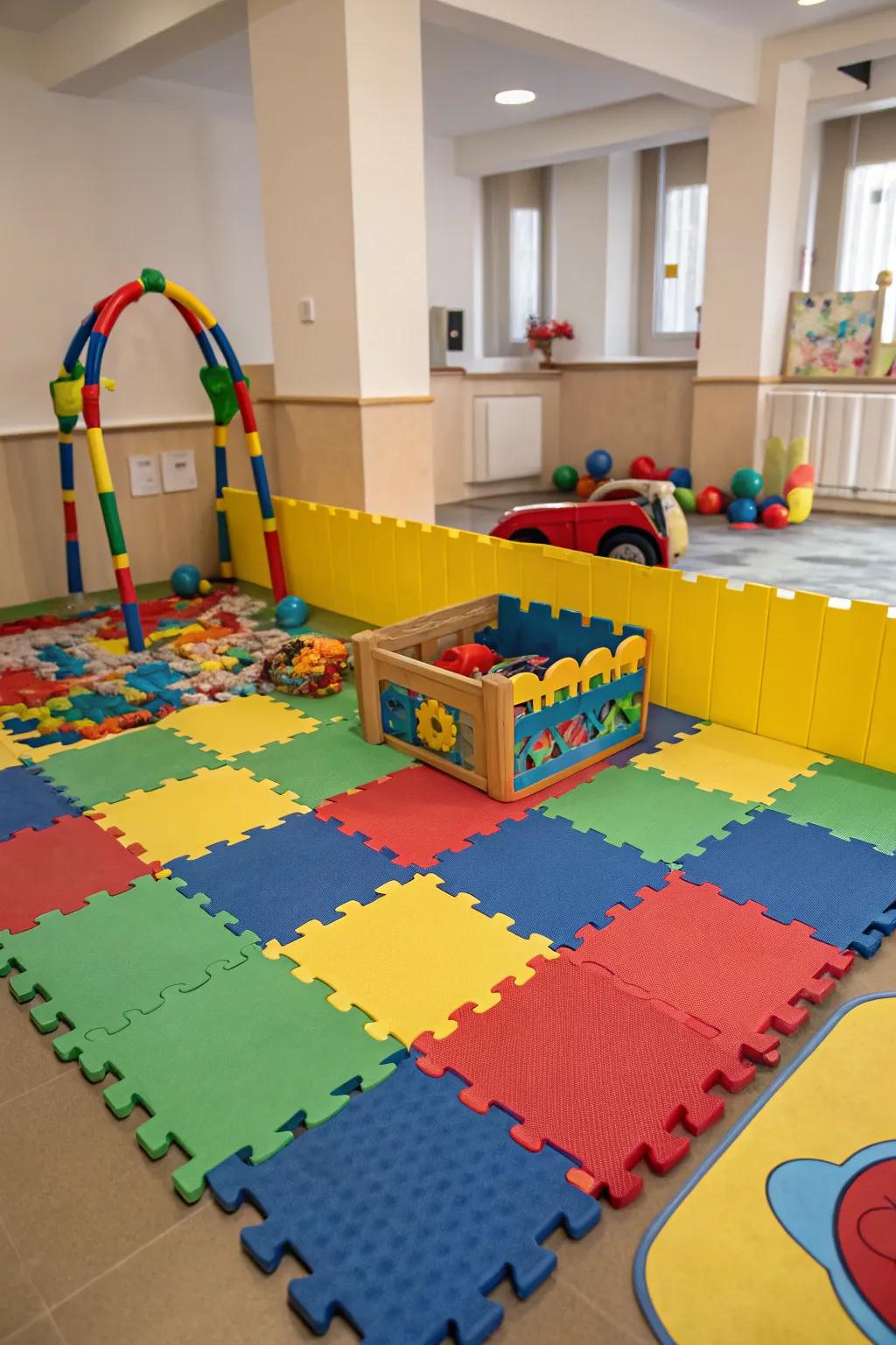 Soft play mats provide a safe and flexible play surface.