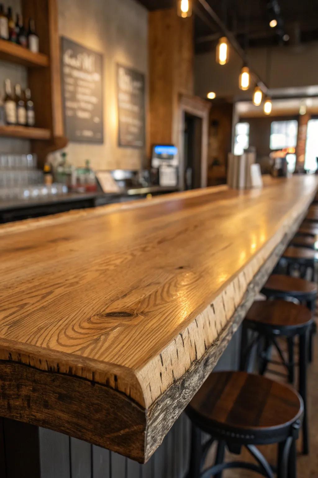 Embrace the beauty of nature with a rustic live edge plywood bar top, perfect for adding a touch of organic elegance to your space.