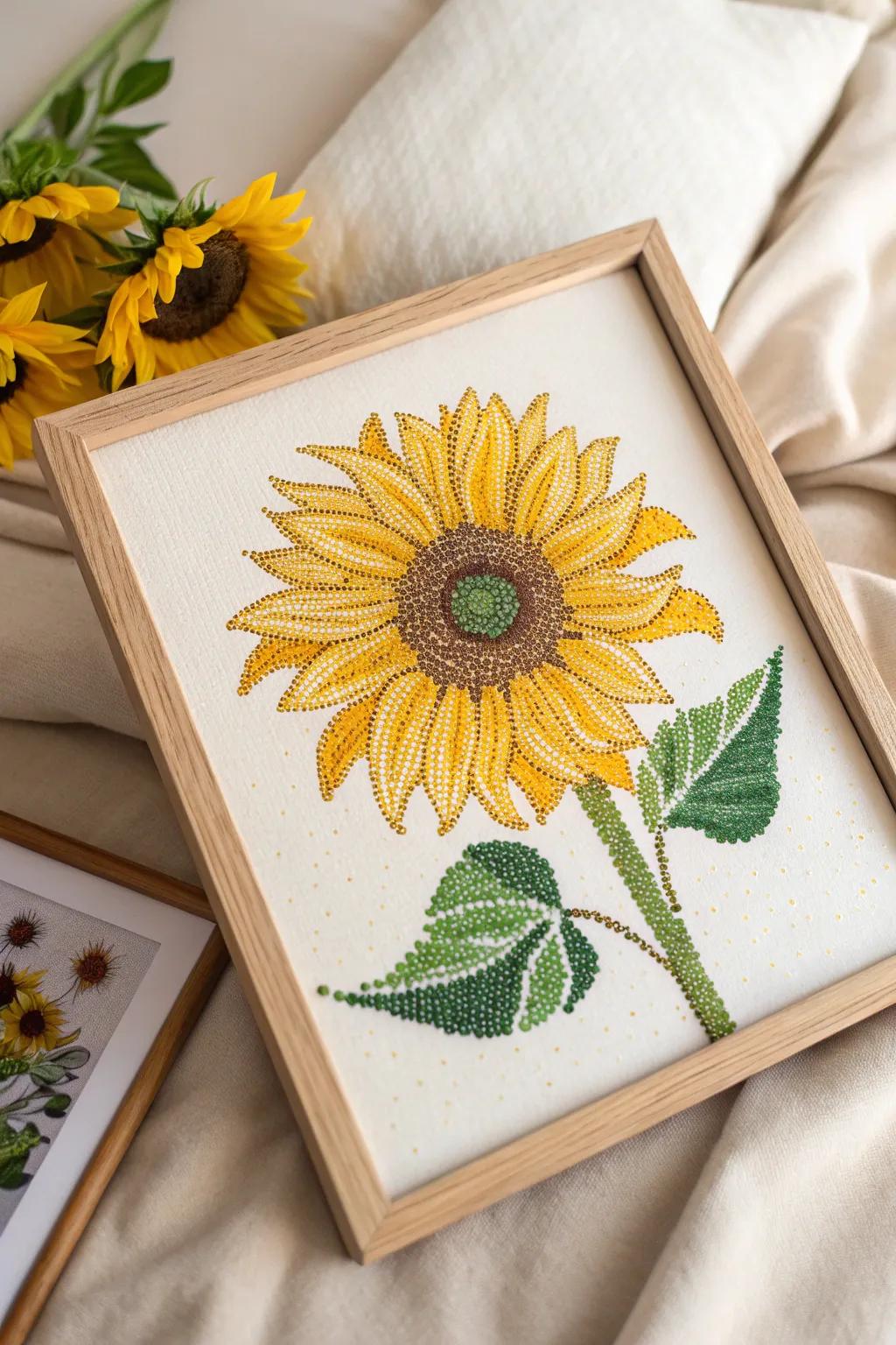 Bring sunshine into your space with a touch of artistry—dot by dot. #PointillismSunflower