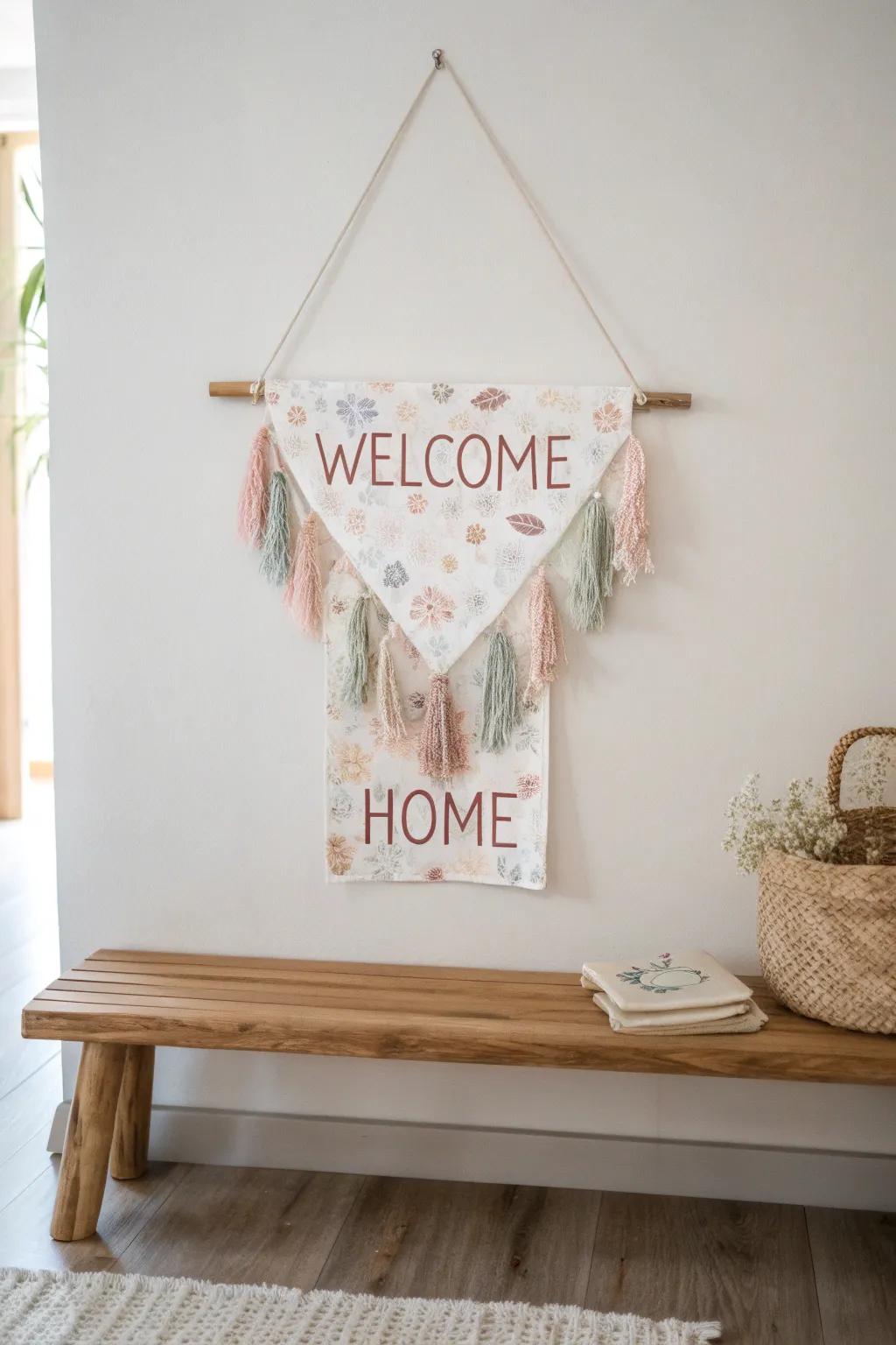 Embrace new beginnings with a handcrafted welcome home banner that speaks of simplicity and warmth.