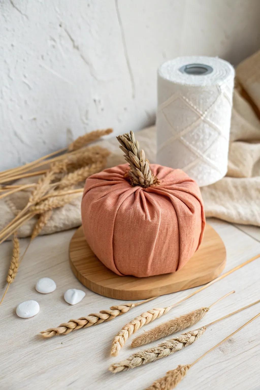 Effortless autumn charm: Create a chic pumpkin with a simple fabric wrap for instant seasonal decor.
