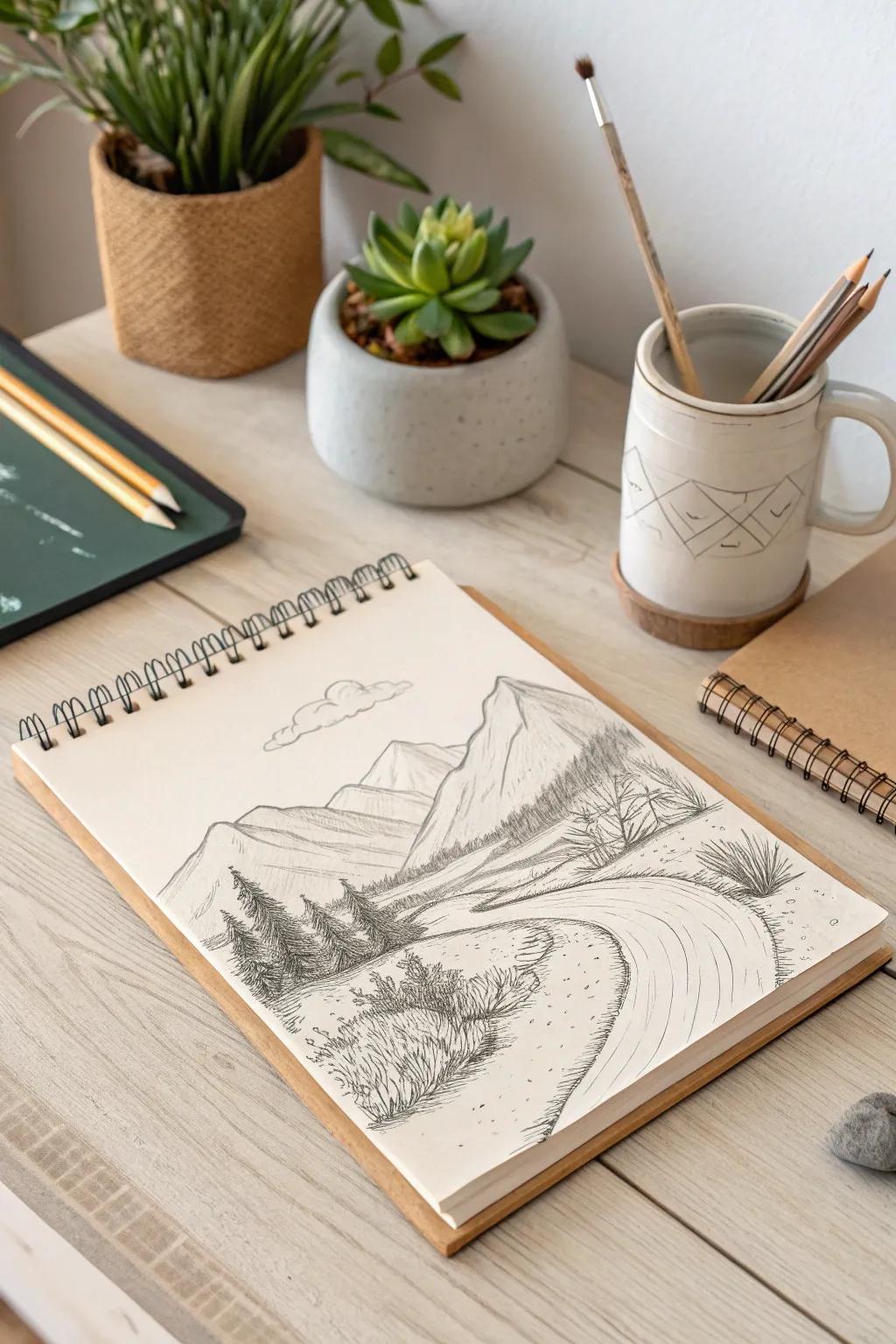 Find tranquility in every stroke with miniature landscape art, where simplicity meets natural beauty.