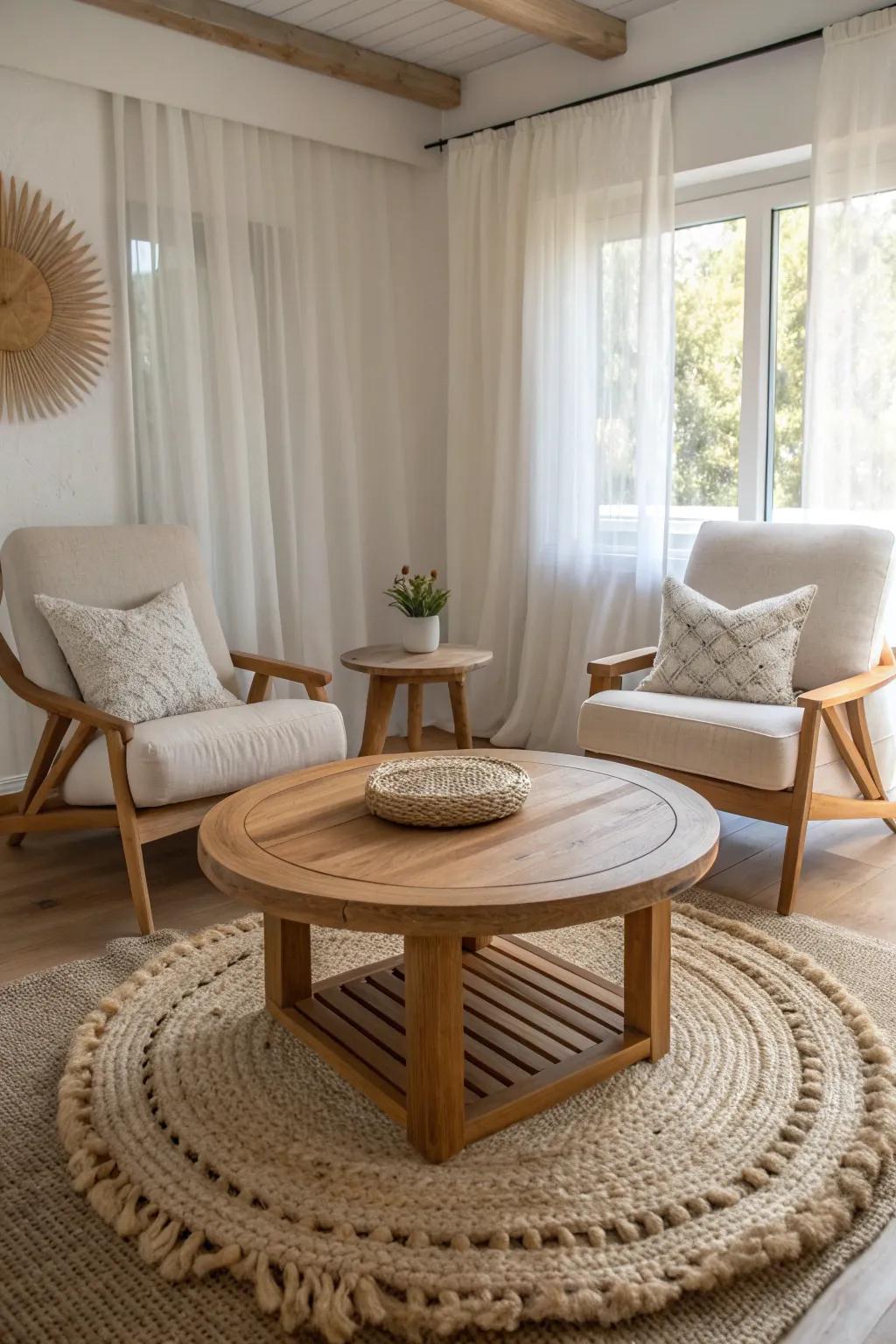 Create a serene lounge space with Scandinavian elegance and Boho charm.
