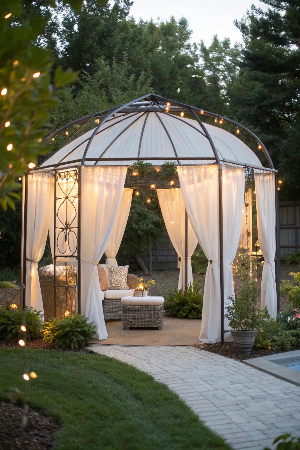 Transform your trampoline into a magical backyard pavilion with fairy lights and minimalist charm.