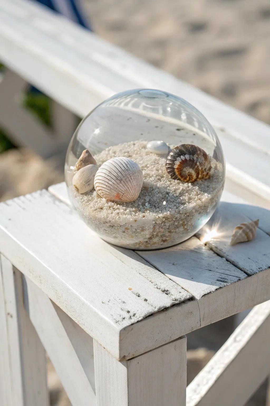 Bring the beach home with a resin sphere filled with seaside treasures.
