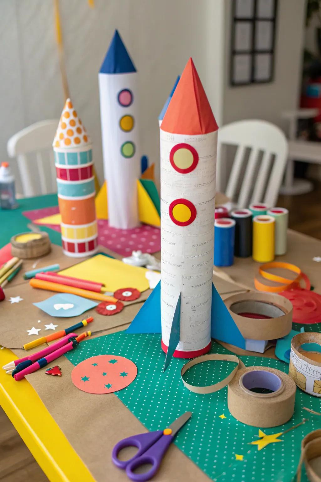 Create your own cardboard rockets for a fun DIY project.