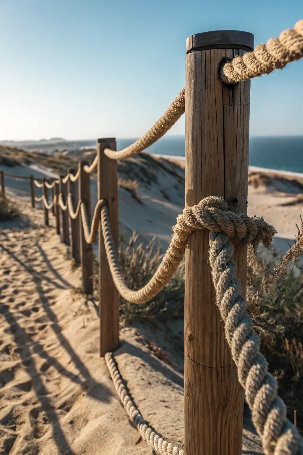 Embrace coastal elegance with a handcrafted nautical rope fence.