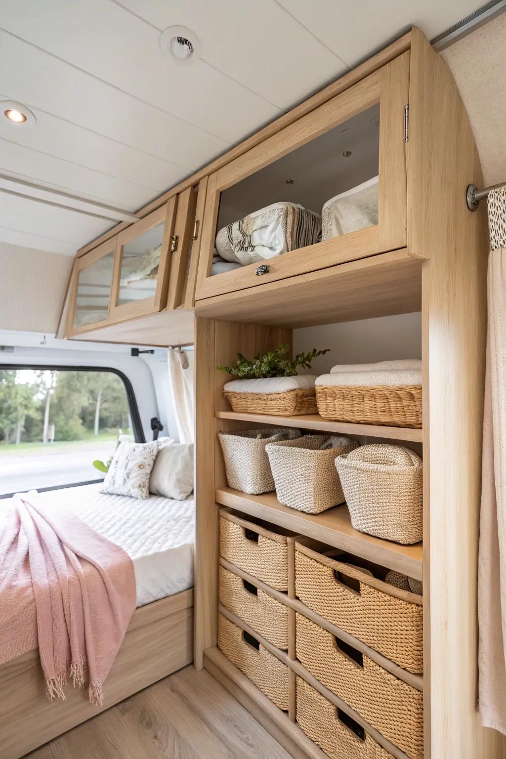Transform your RV bedroom with elegant storage solutions that blend simplicity with style. Discover the art of maximizing space!
