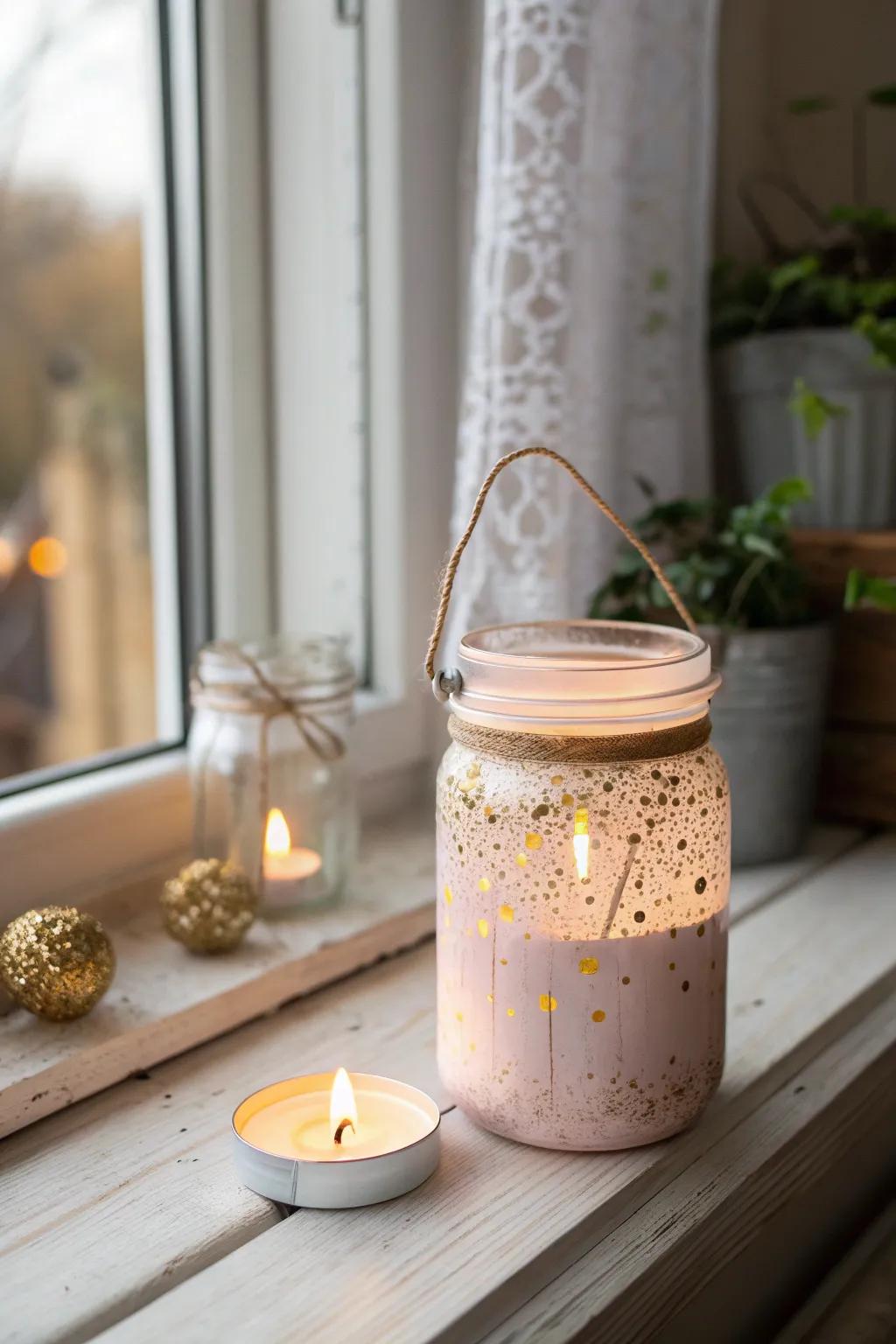 Illuminate your space with the enchanting glow of a handcrafted mason jar lantern.