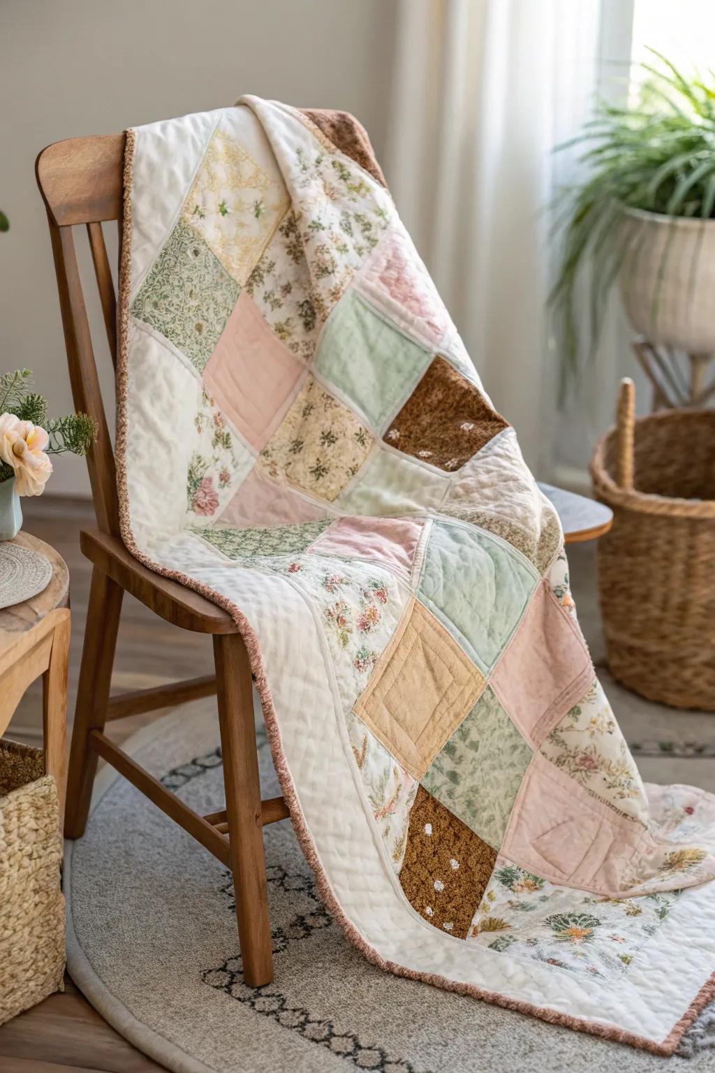 Embrace the beauty of chaos with this uniquely crafted scrappy quilt, perfect for adding a touch of warmth and personality to your home.