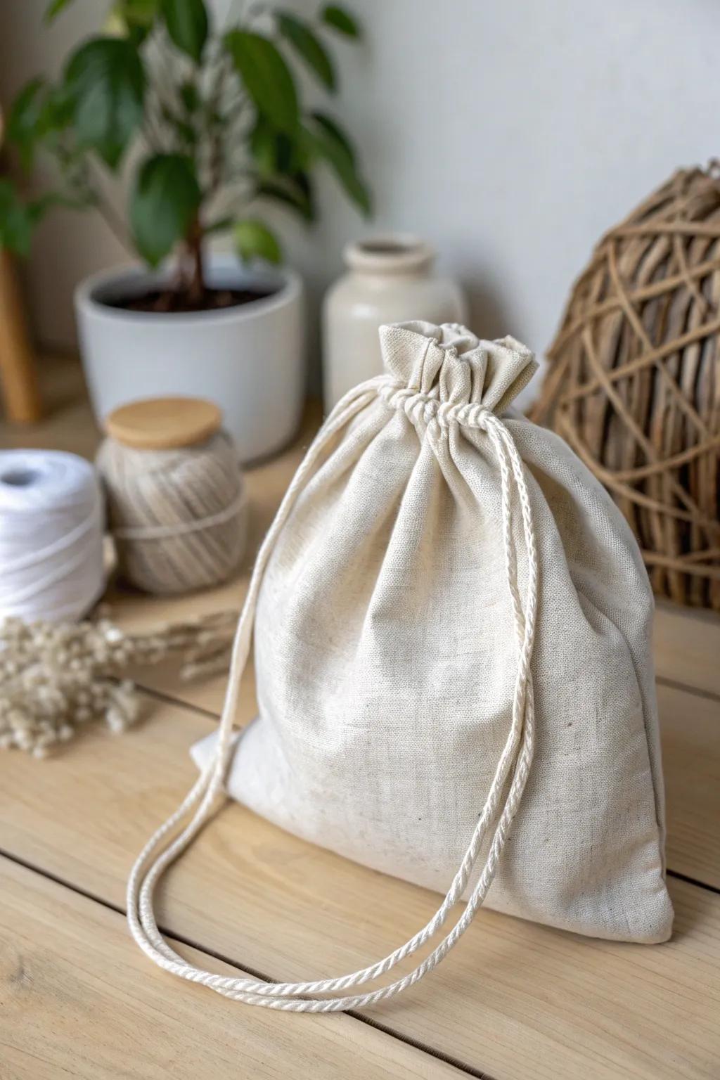 Crafted with care: A charming DIY drawstring bag perfect for little treasures.