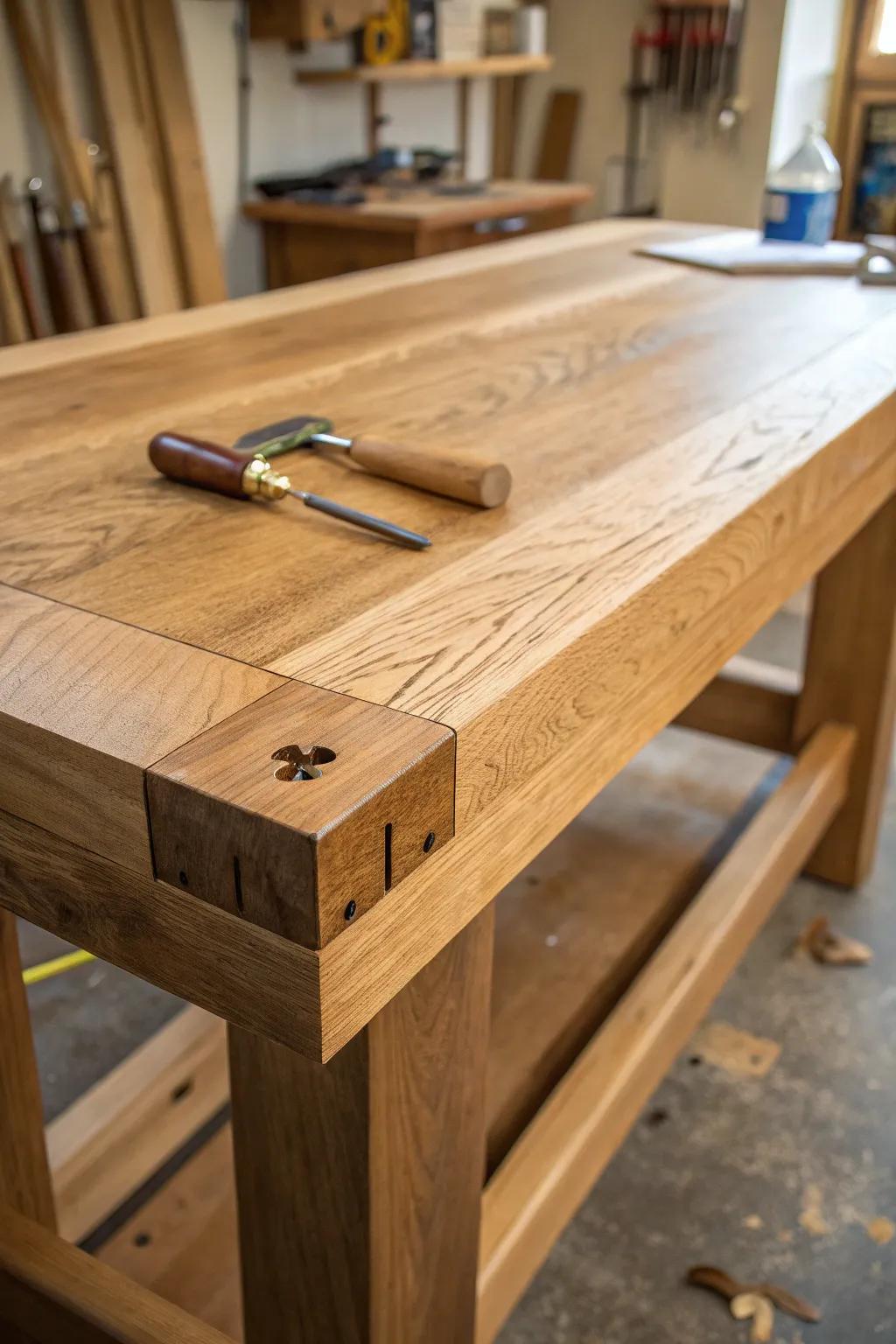 Crafted for strength, built to last: Discover the epitome of durability with this solid oak workbench top.