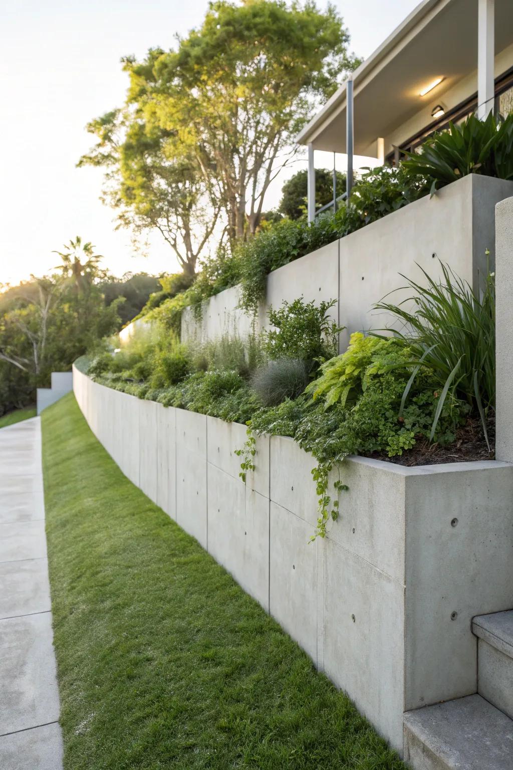 Concrete Simplicity: Embrace modern elegance with a sleek retaining wall.