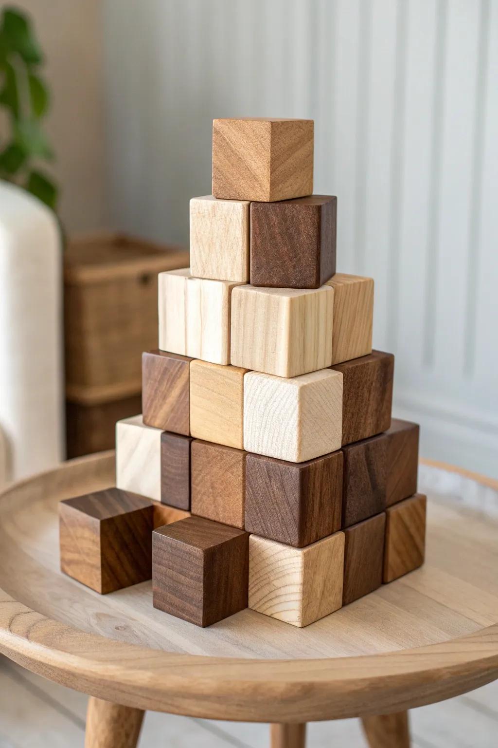 Discover the art of simplicity with geometric wooden block sculptures, where natural beauty meets minimalist design.