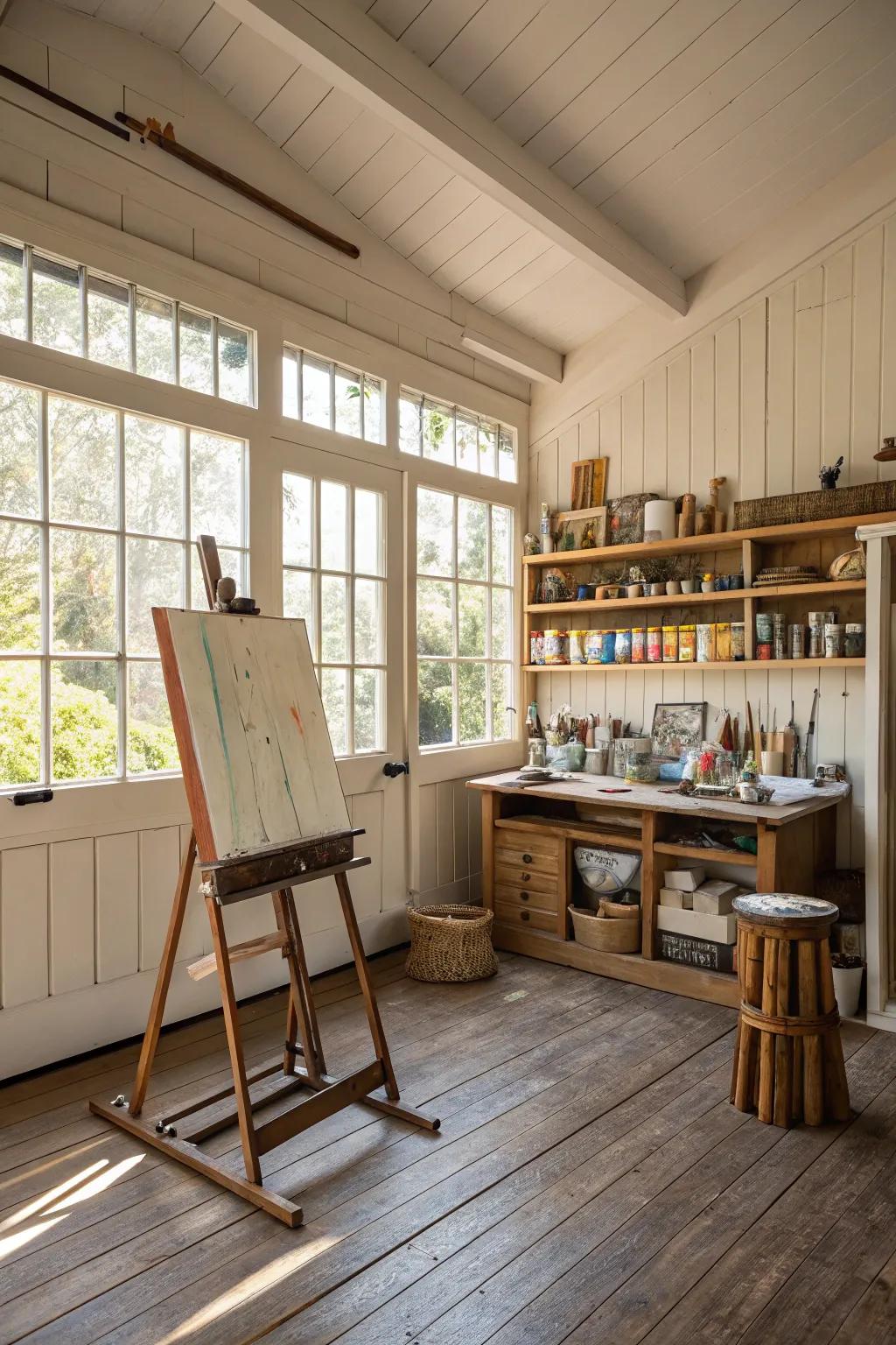 Transform your garage into a haven of creativity with a bright and inspiring art studio.