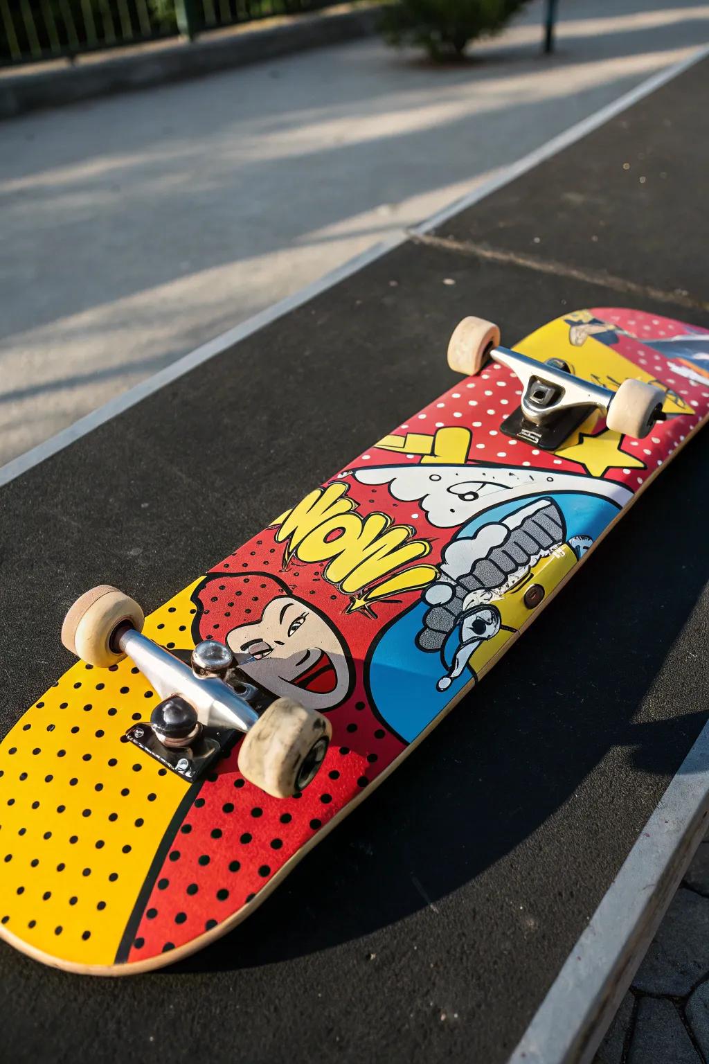 Unleash your inner artist with a pop art-inspired skateboard masterpiece.