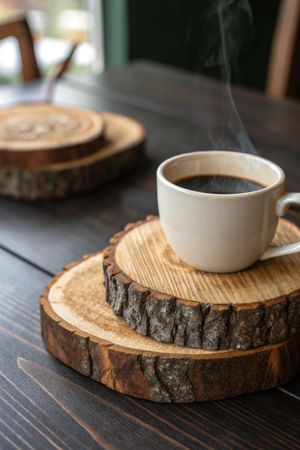 Add a touch of rustic charm to your table with handcrafted log coasters. Perfect for the discerning eye that values craftsmanship.