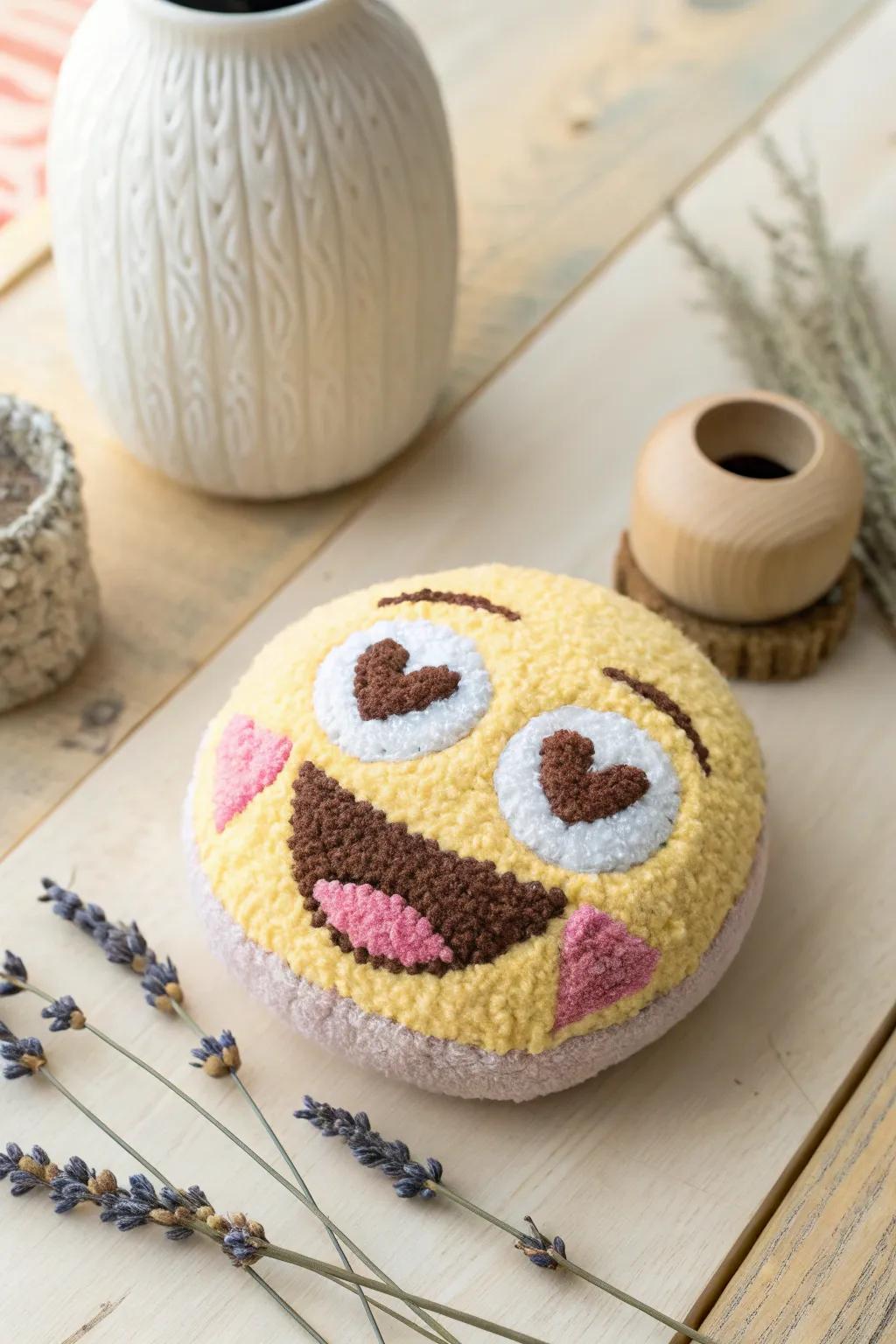 Add a touch of humor and charm to your decor with these delightful emoji face soft sculptures!
