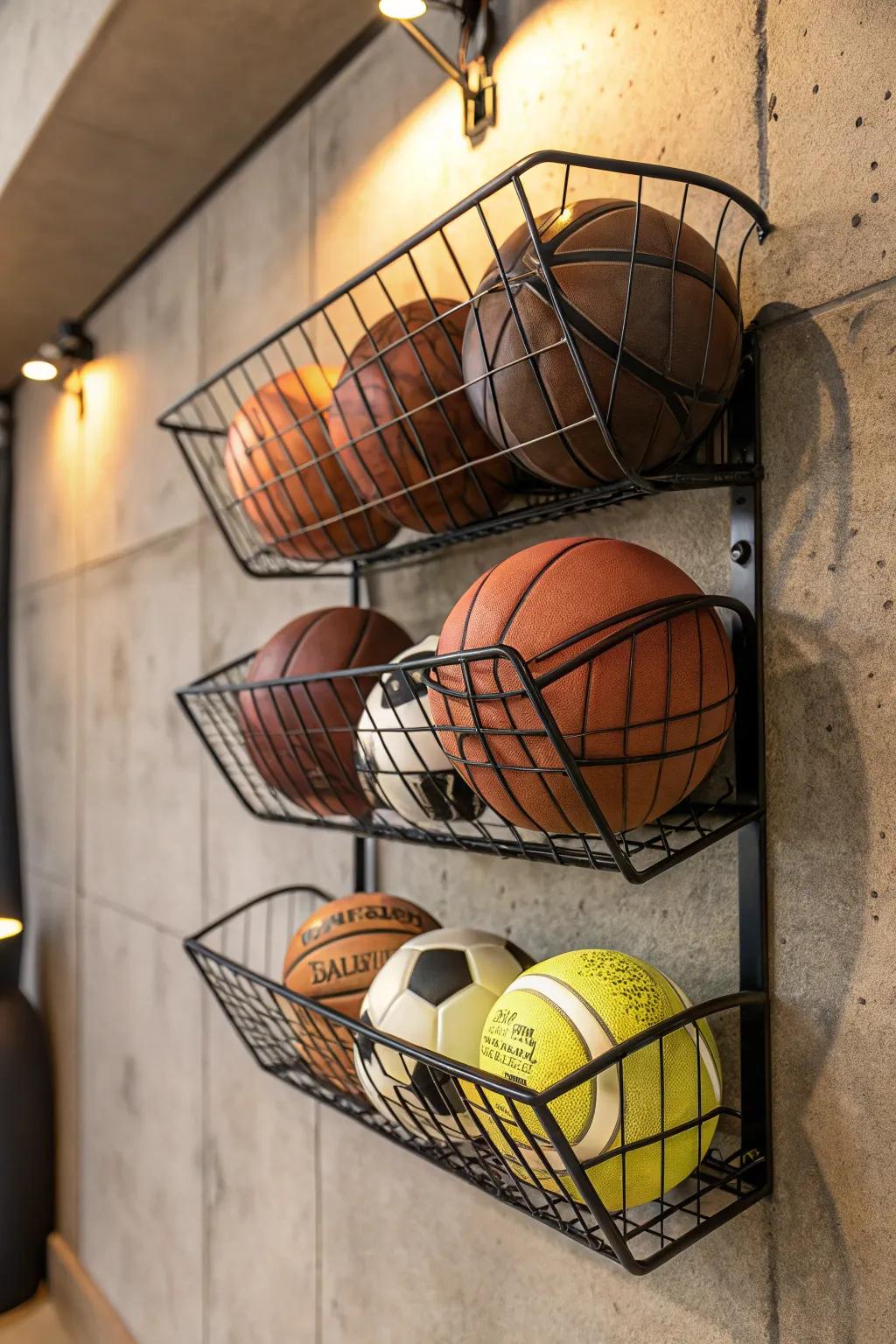 Elevate your sports gear organization with stylish wire baskets that blend functionality and craftsmanship.