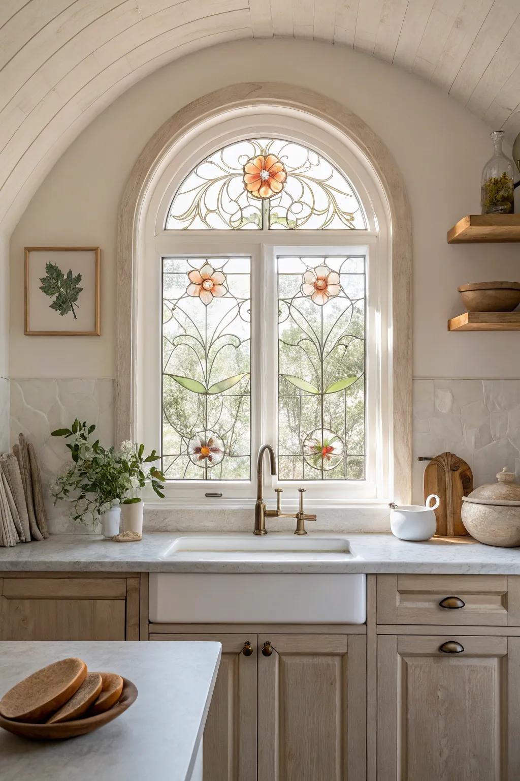 Transform your kitchen into a serene sanctuary with the artistry of stained glass windows.