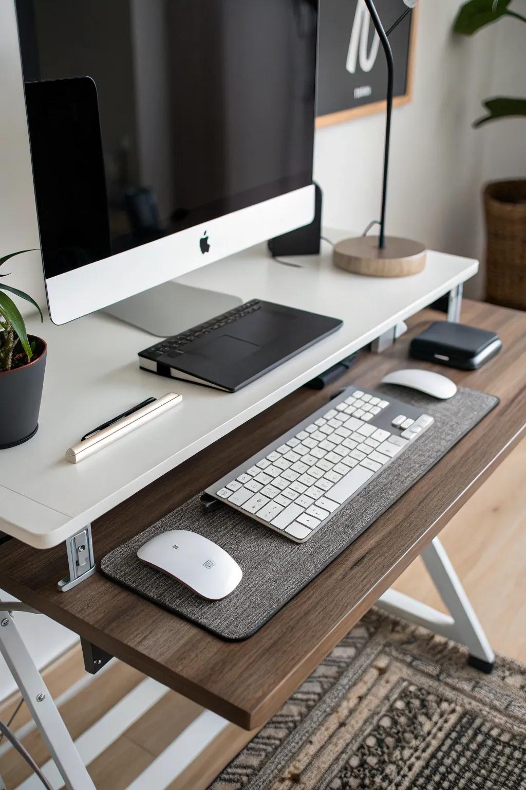 Wireless devices reduce cable clutter, contributing to a sleek workspace.