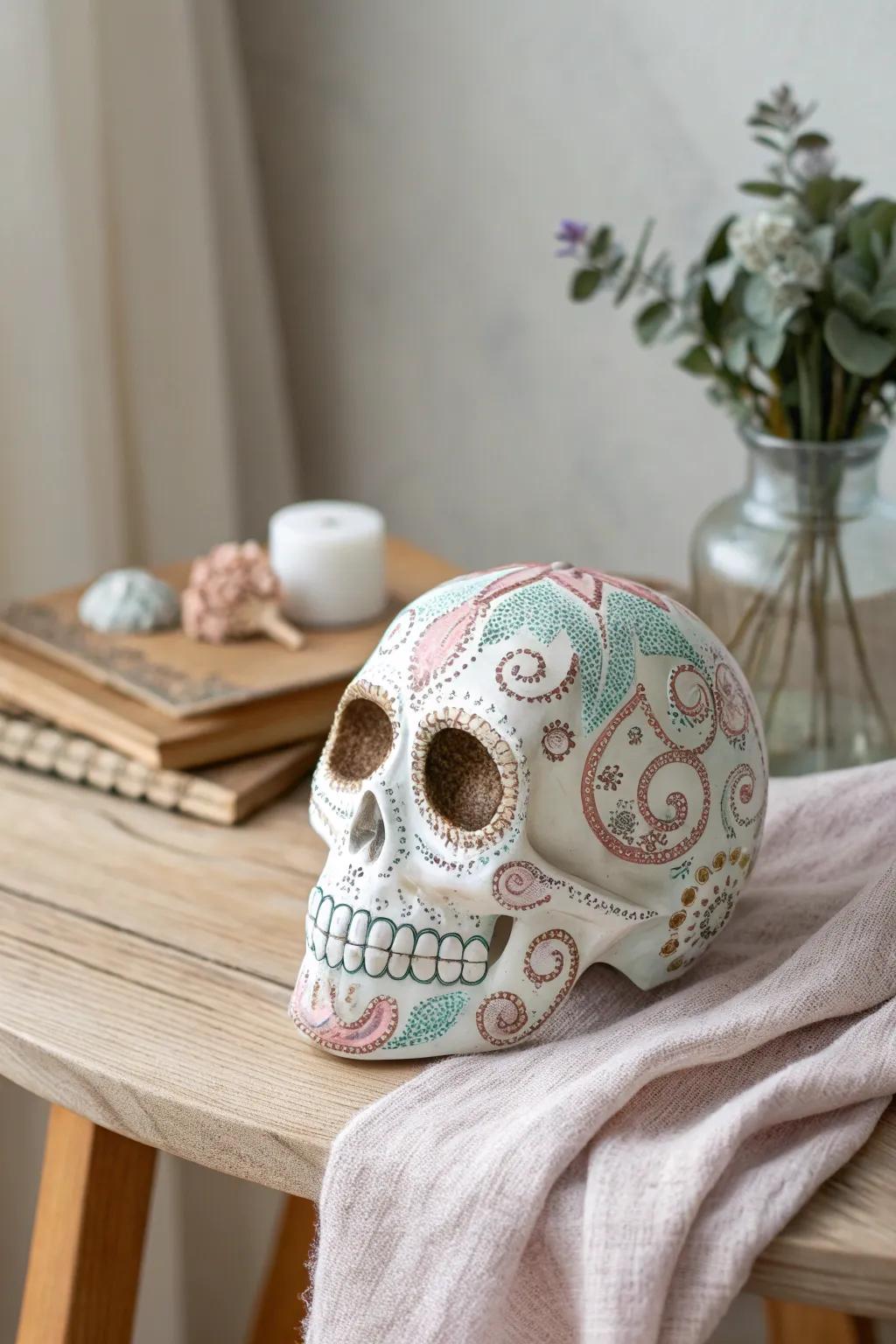 Discover the art of intricate beauty with this mesmerizing sugar skull design.
