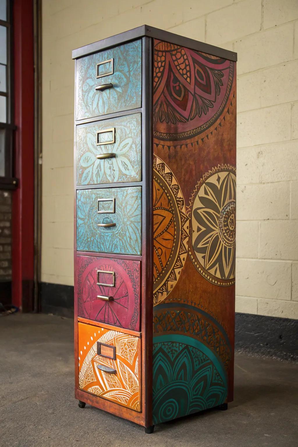 Transform your space with this artistic filing cabinet makeover—where functionality meets creativity.