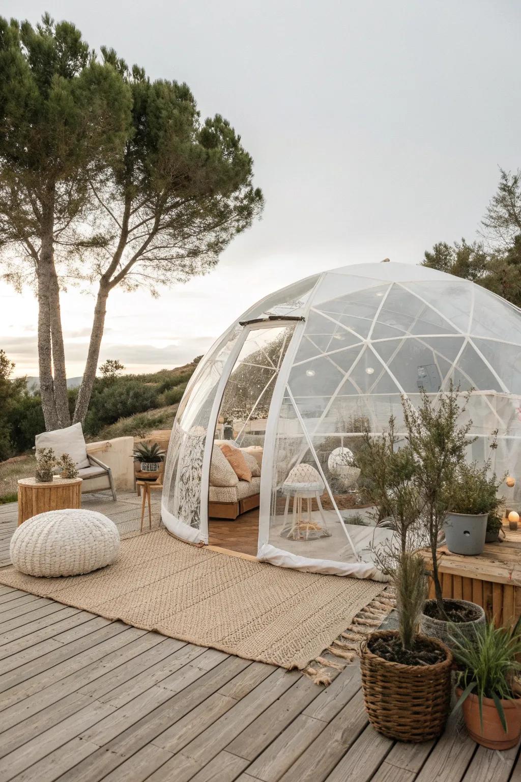 Transform your patio with a chic inflatable dome—your personal bubble of serenity and style.