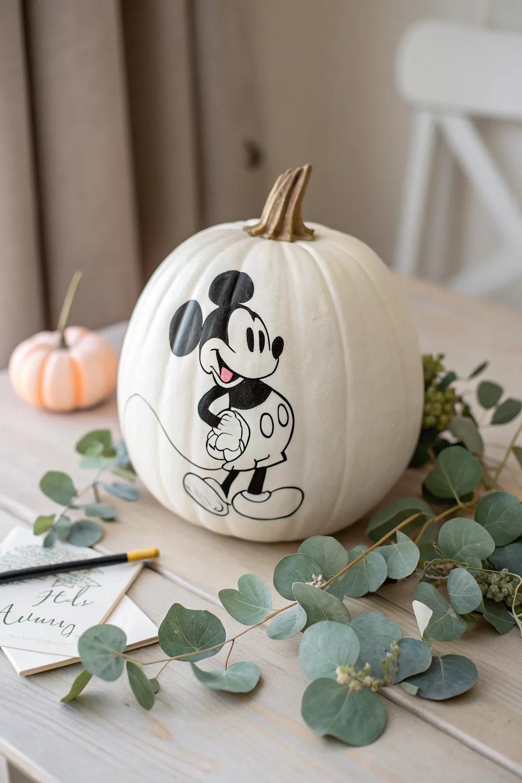 Bring a sprinkle of Disney magic to your Thanksgiving decor with this charming minimalist painted pumpkin. 🎃✨