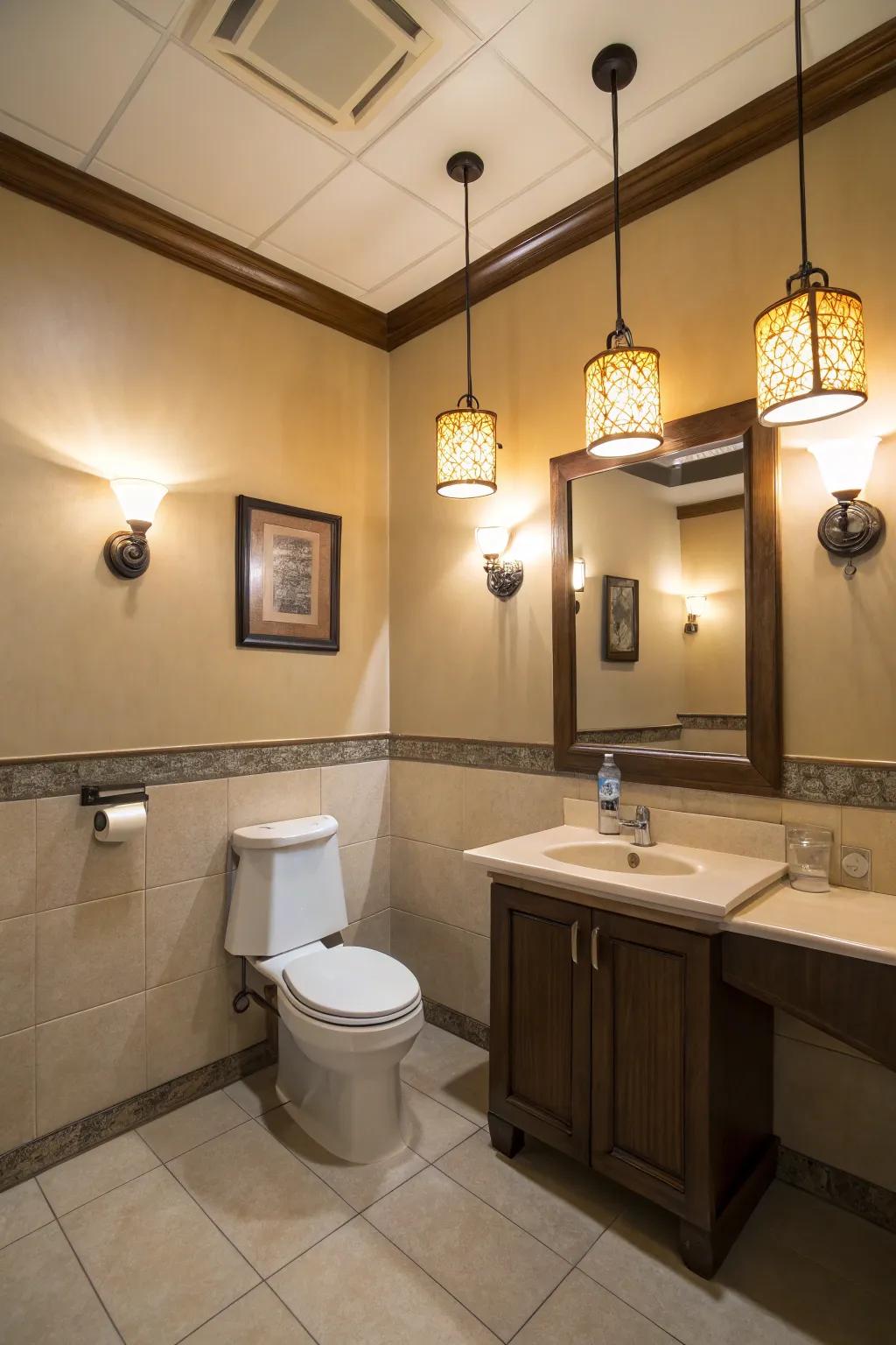 Warm and inviting lighting in a toilet room setting.